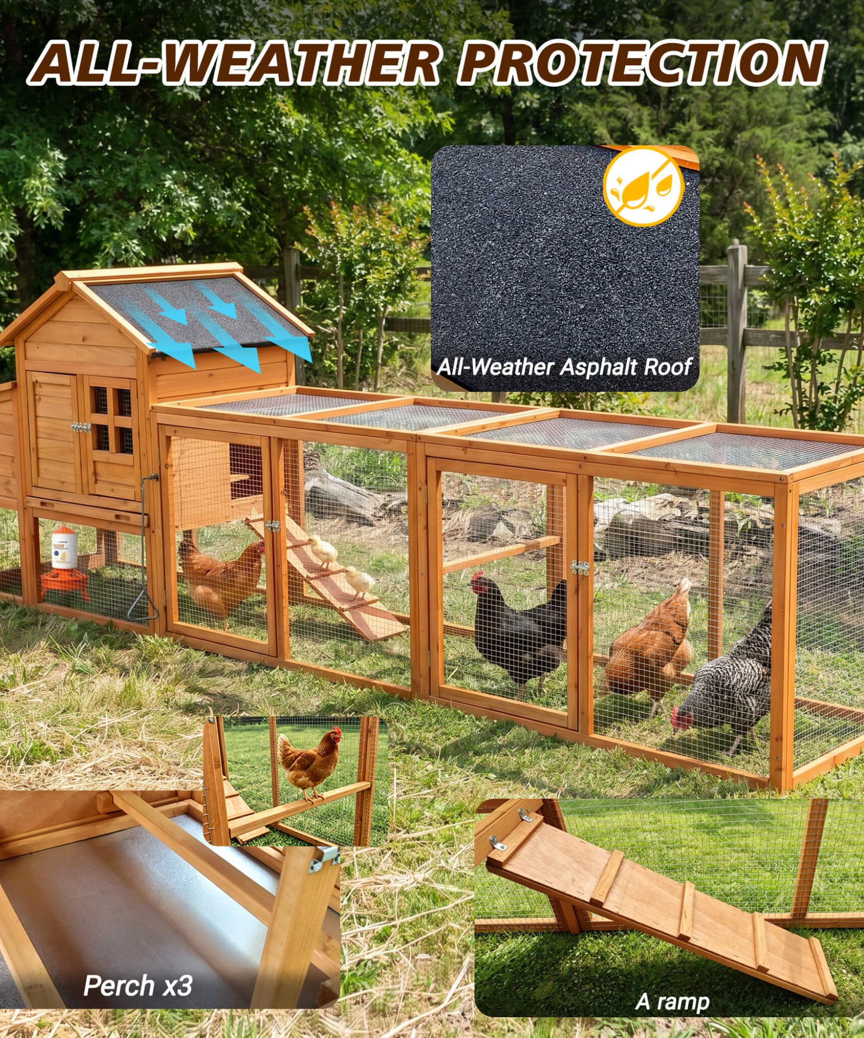 Large 122-Inch Chicken Coop With Run, Nest Box & Removable Tray For 4-6 Hens (SAK19542)