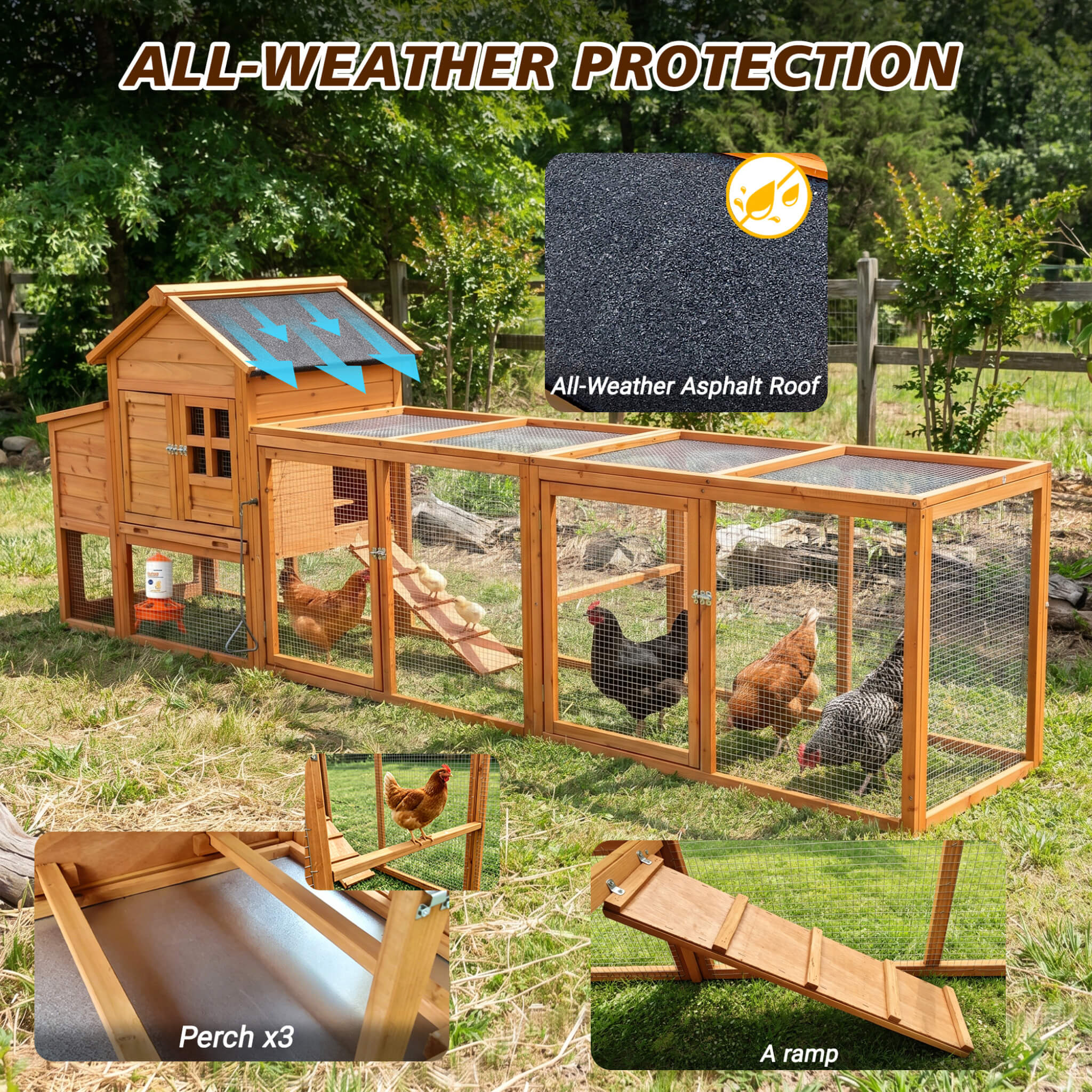 Large 122-Inch Chicken Coop With Run, Nest Box & Removable Tray For 4-6 Hens (SAK19542)