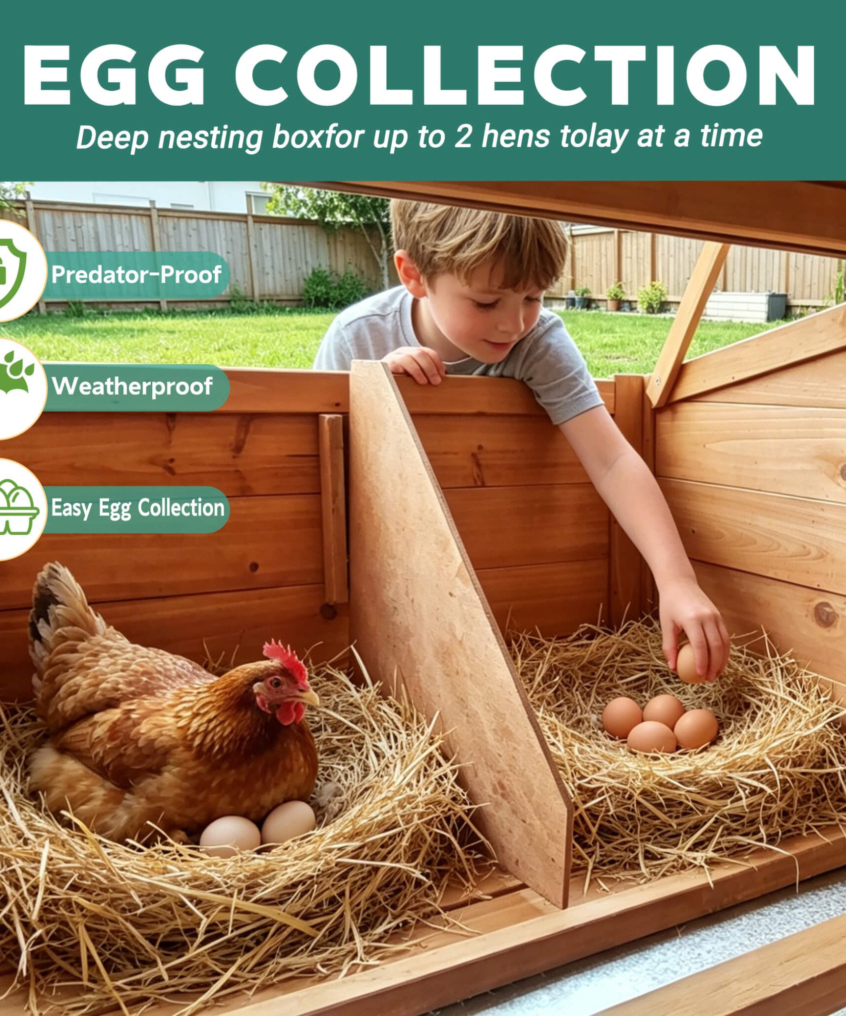 Large 122-Inch Chicken Coop With Run, Nest Box & Removable Tray For 4-6 Hens (SAK19542)