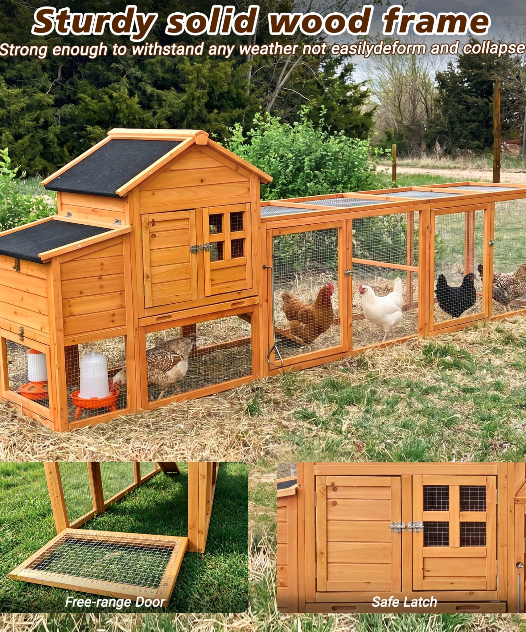 Large 122-Inch Chicken Coop With Run, Nest Box & Removable Tray For 4-6 Hens (SAK19542)