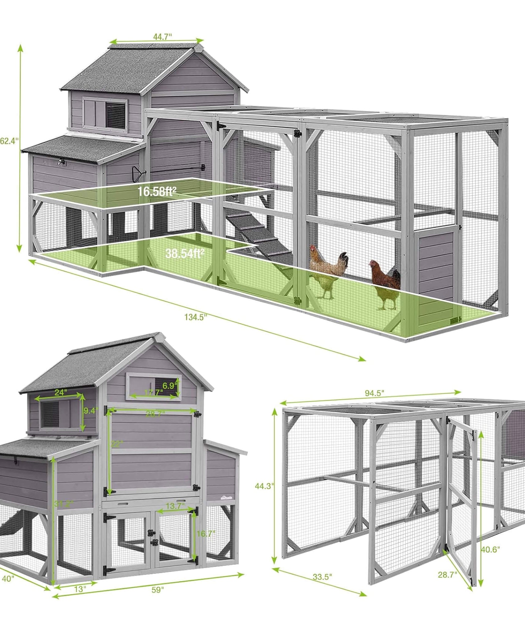 Large 137-Inch Wooden Chicken Coop With Run And 6 Nesting Boxes [10-15 Chickens] (SAK96430)