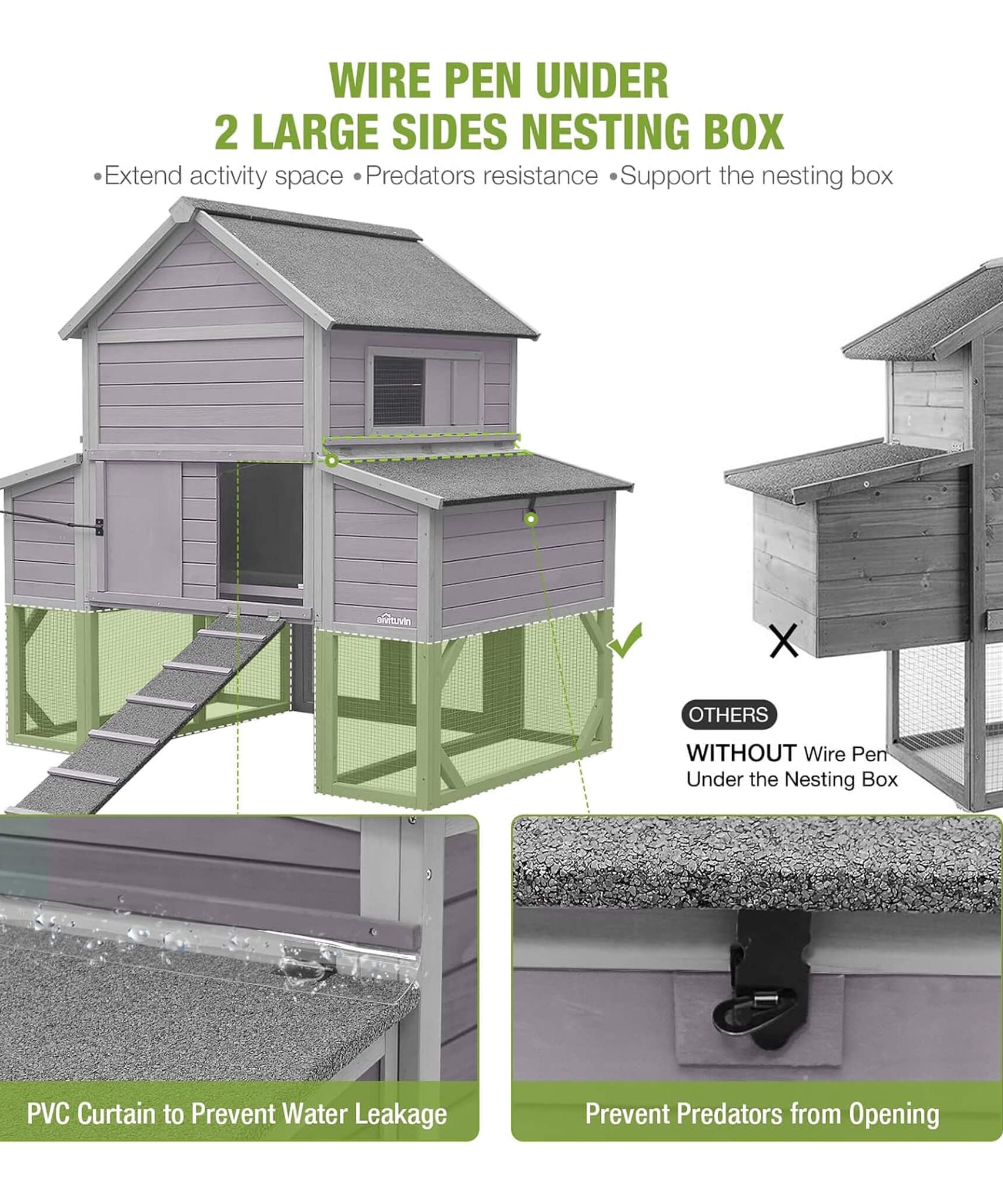 Large 137-Inch Wooden Chicken Coop With Run And 6 Nesting Boxes [10-15 Chickens] (SAK96430)