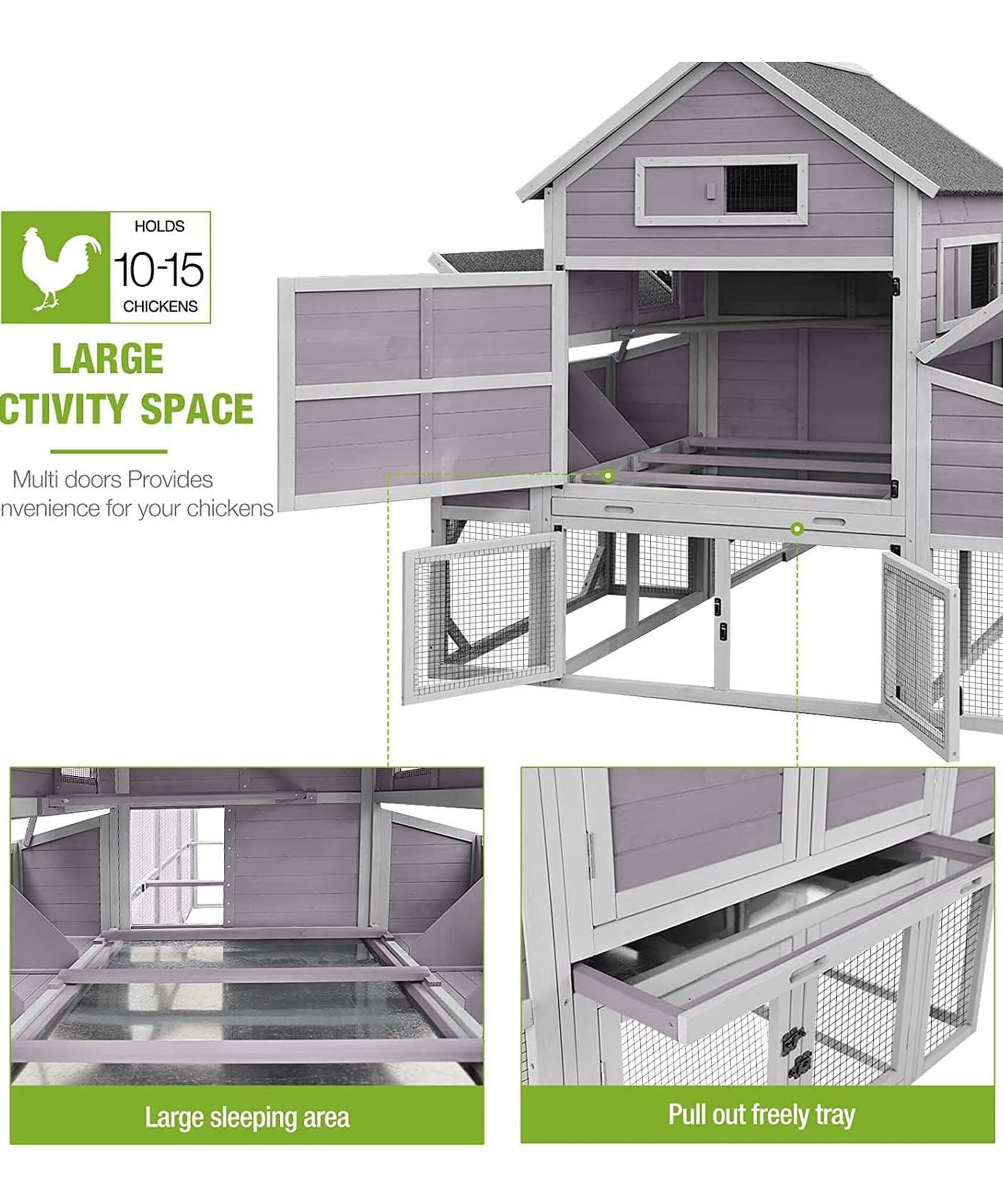 Large 137-Inch Wooden Chicken Coop With Run And 6 Nesting Boxes [10-15 Chickens] (SAK96430)