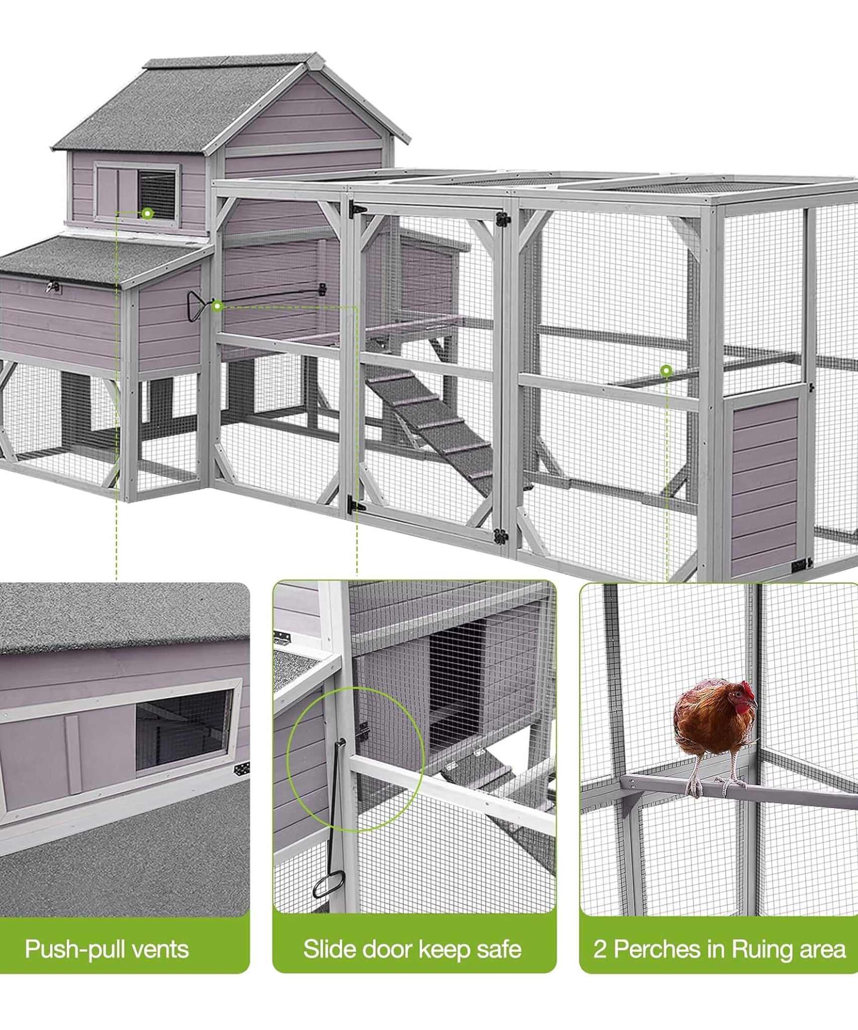 Large 137-Inch Wooden Chicken Coop With Run And 6 Nesting Boxes [10-15 Chickens] (SAK96430)