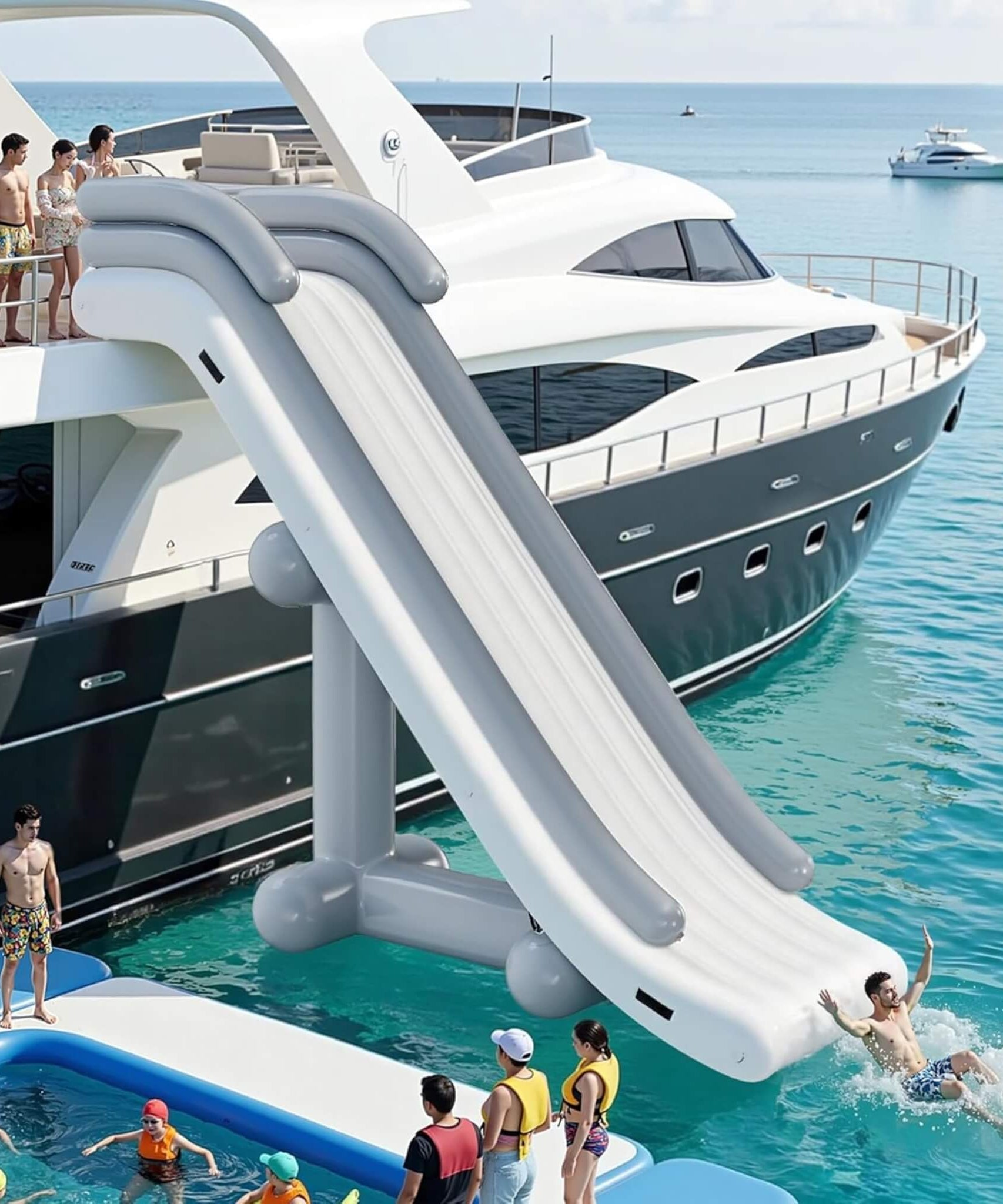 Large 16FT Commercial Inflatable Yacht Water Slide With Pump (SAK48172)