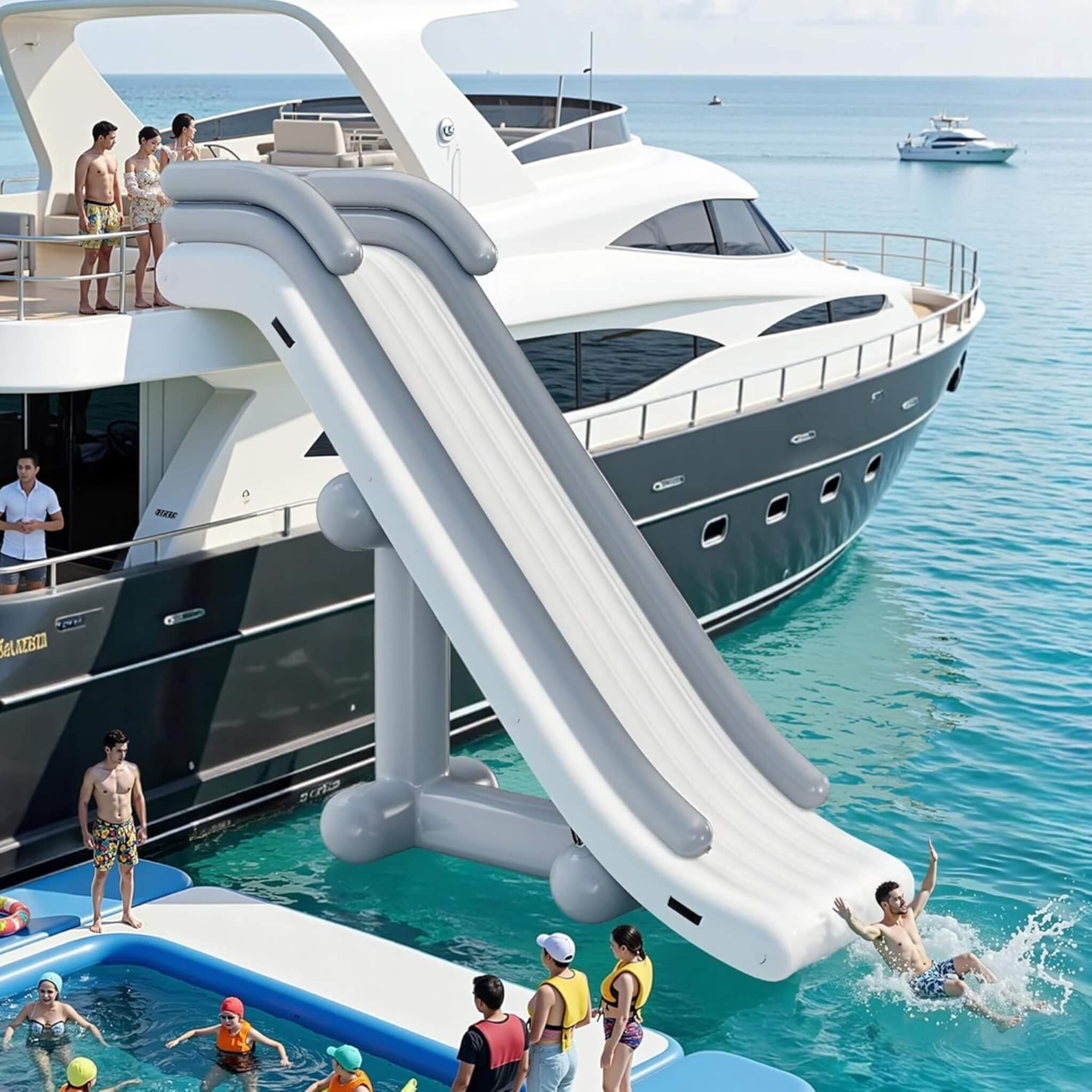 Large 16FT Commercial Inflatable Yacht Water Slide With Pump (SAK48172)