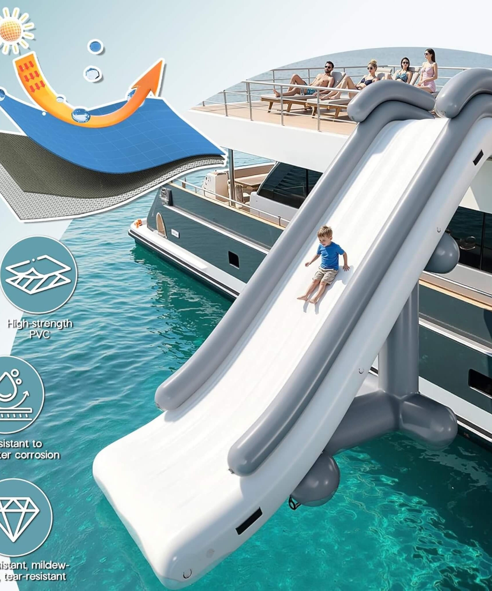 Large 16FT Commercial Inflatable Yacht Water Slide With Pump (SAK48172)