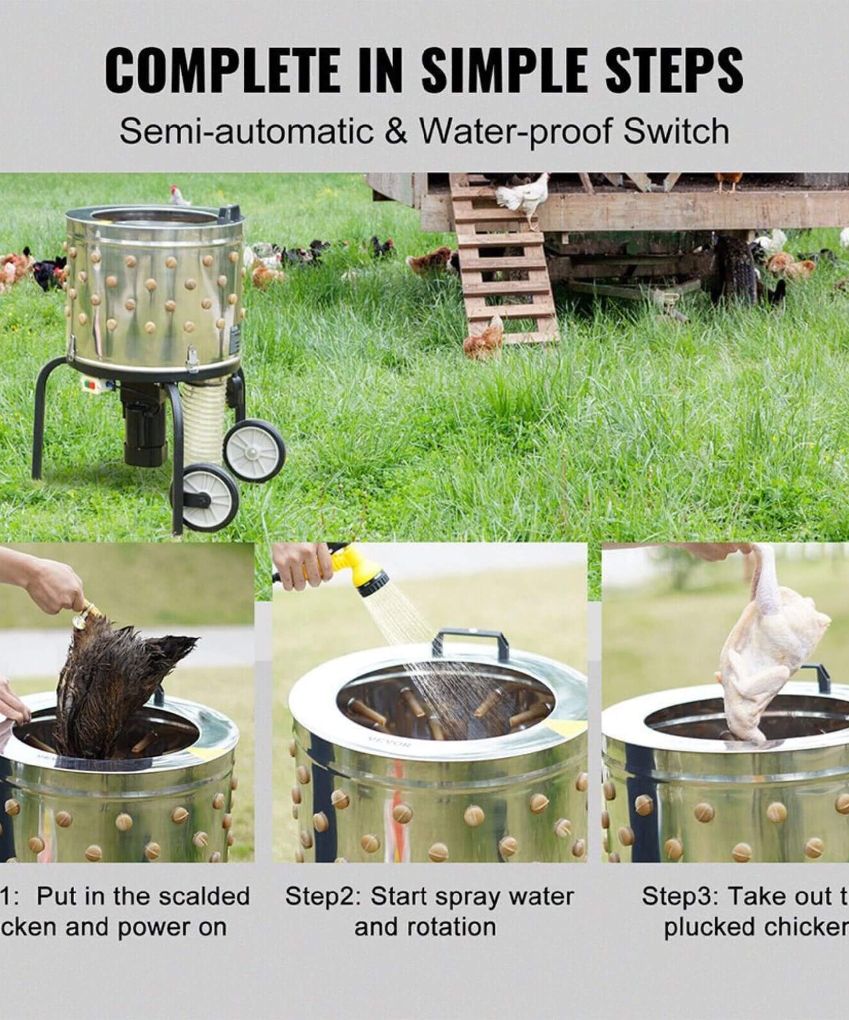 Large 20-Inch Heavy-Duty Chicken Defeathering Plucker Machine (SAK35879)
