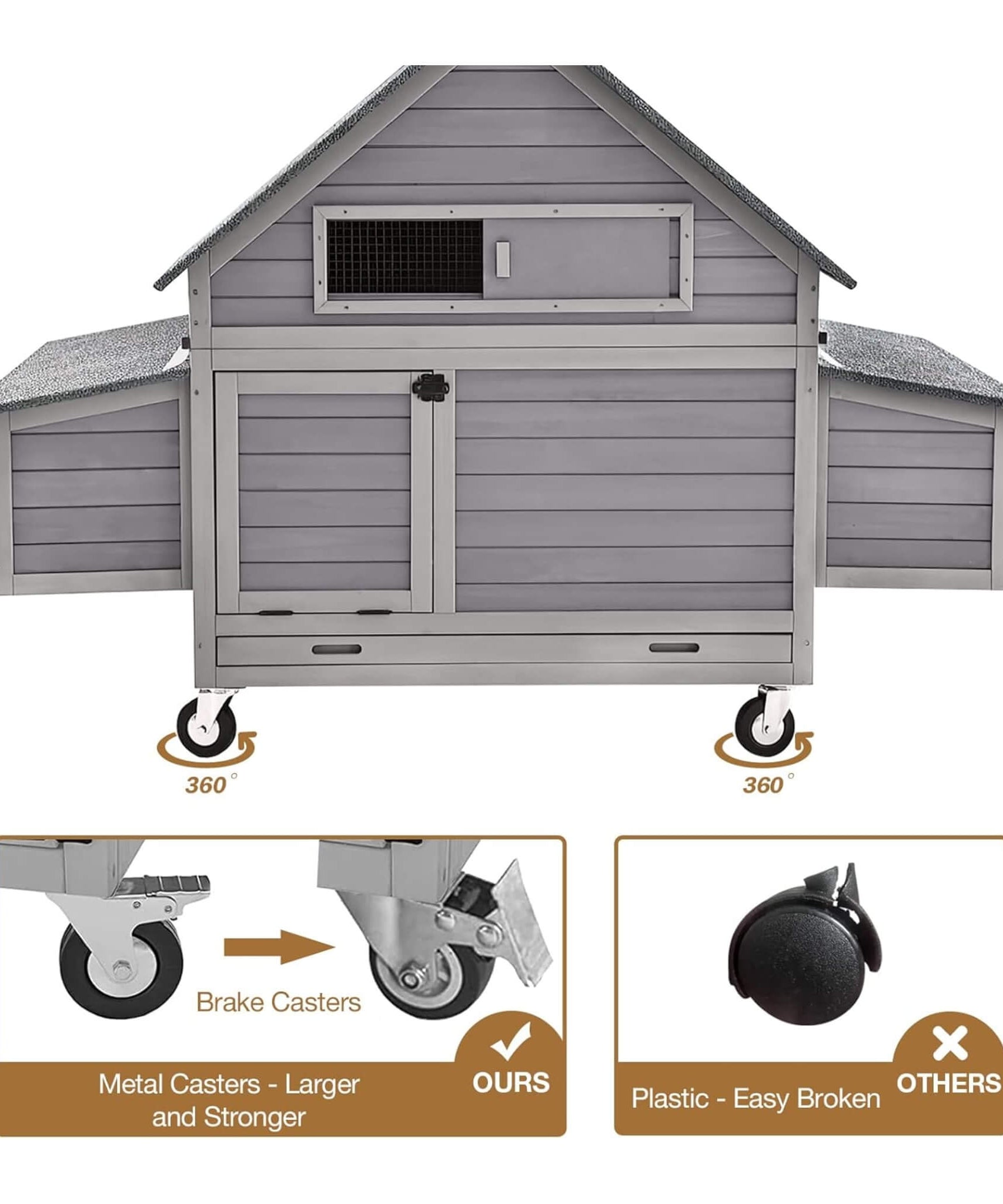 Large 63-Inch Movable Wooden Hen House With Wheels And Nesting Box (SAK50791)