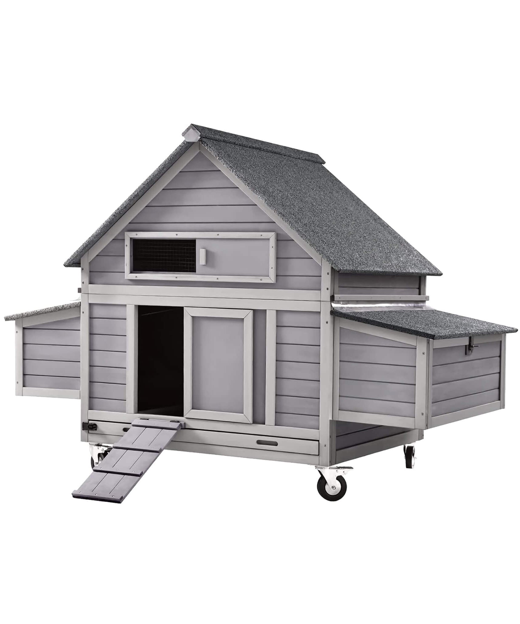 Large 63-Inch Movable Wooden Hen House With Wheels And Nesting Box (SAK50791)