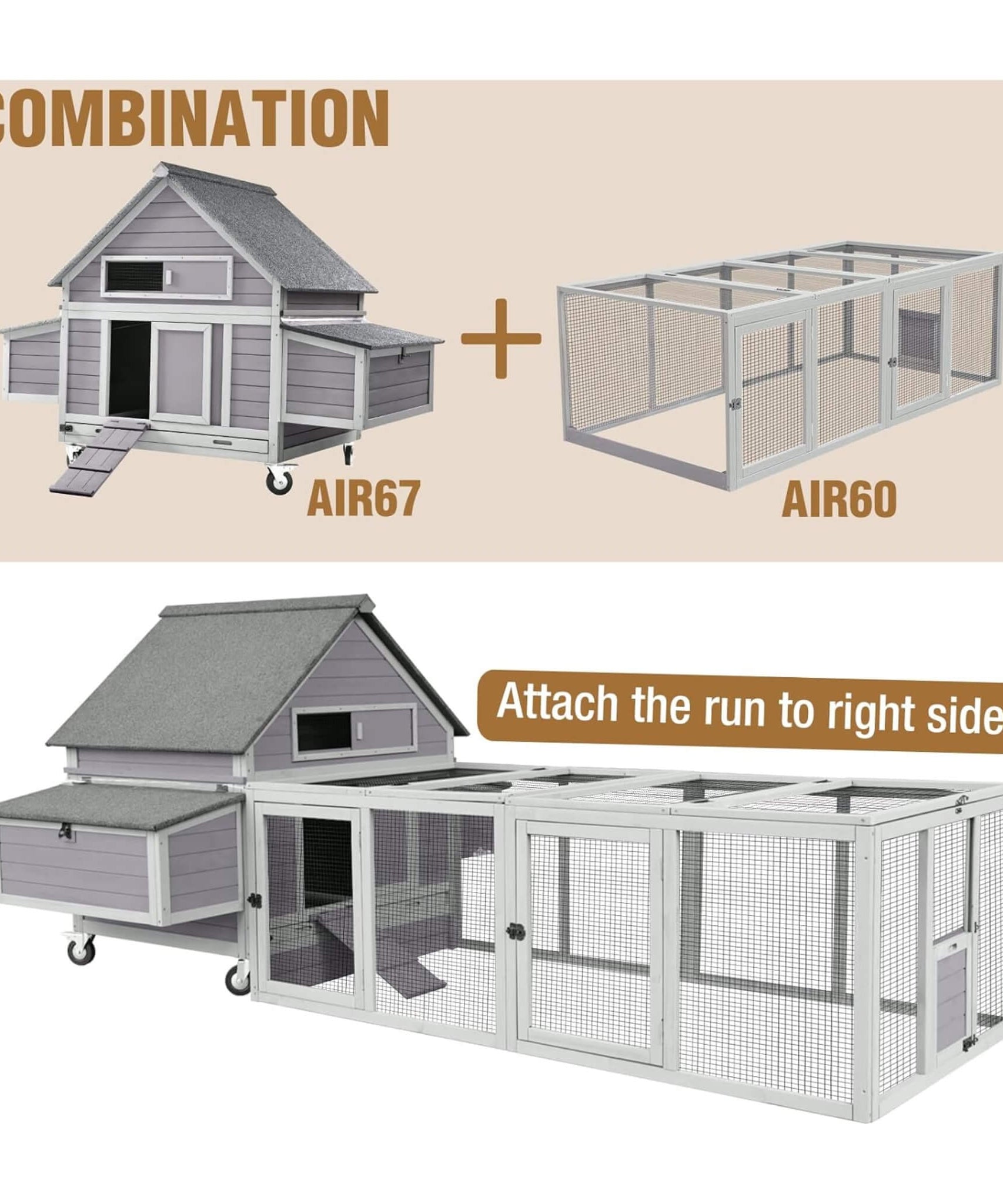 Large 63-Inch Movable Wooden Hen House With Wheels And Nesting Box (SAK50791)