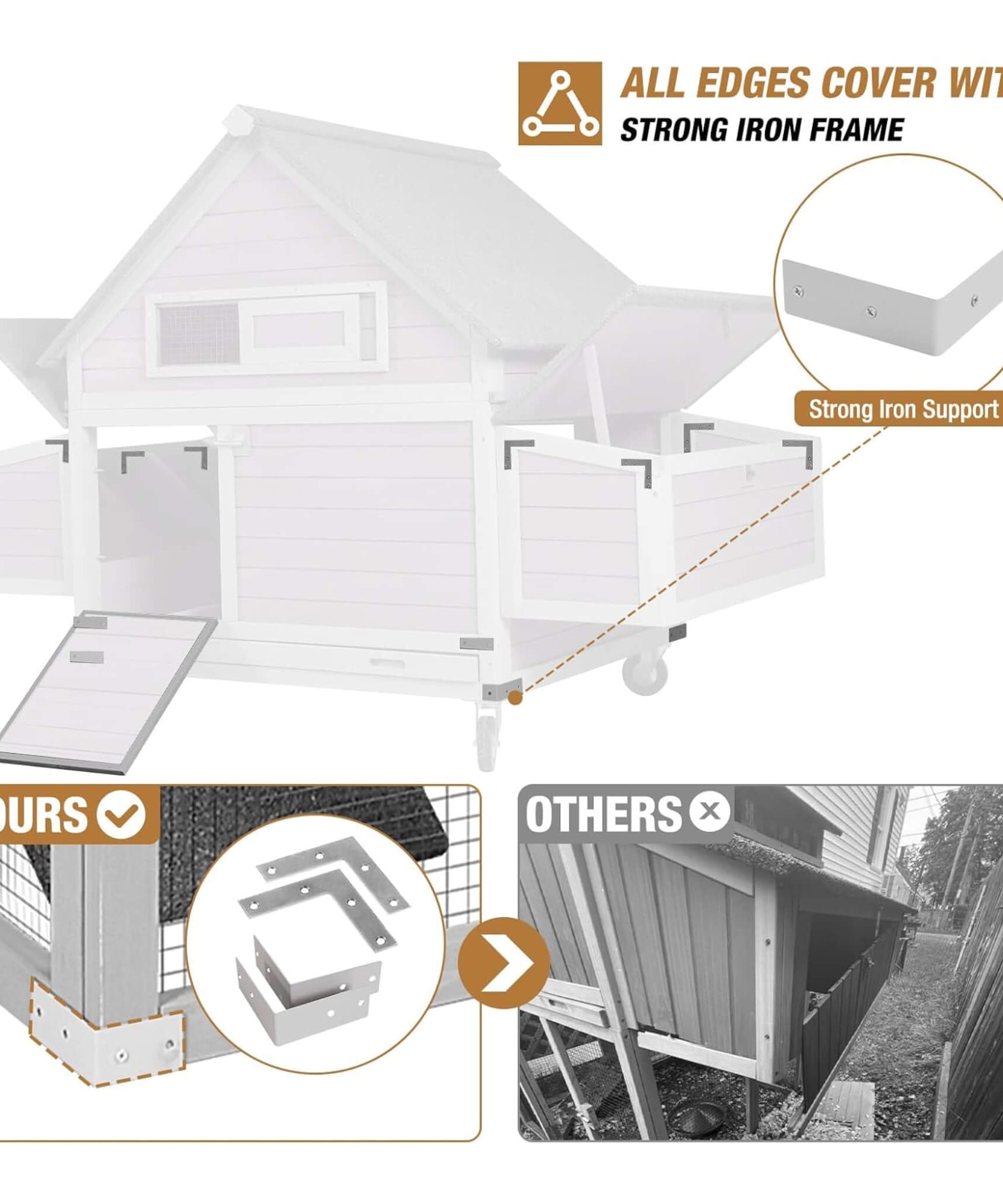 Large 63-Inch Movable Wooden Hen House With Wheels And Nesting Box (SAK50791)