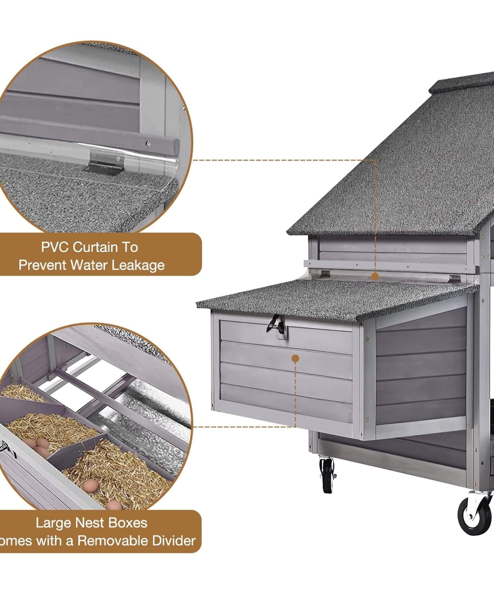 Large 63-Inch Movable Wooden Hen House With Wheels And Nesting Box (SAK50791)