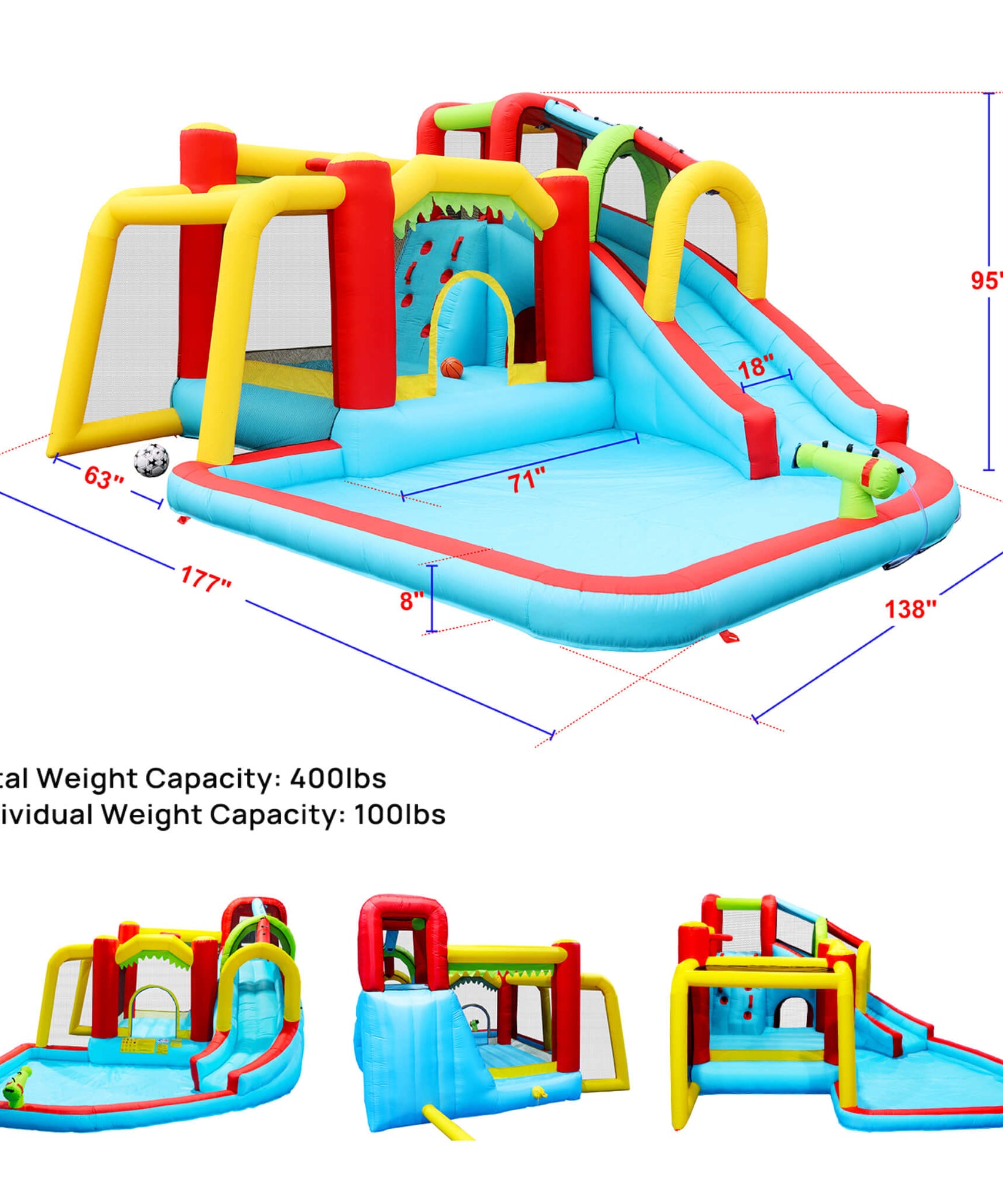 Large 7-In-1 Inflatable Water Slide Bouncer Pool With Climbing Wall (SAK60841)