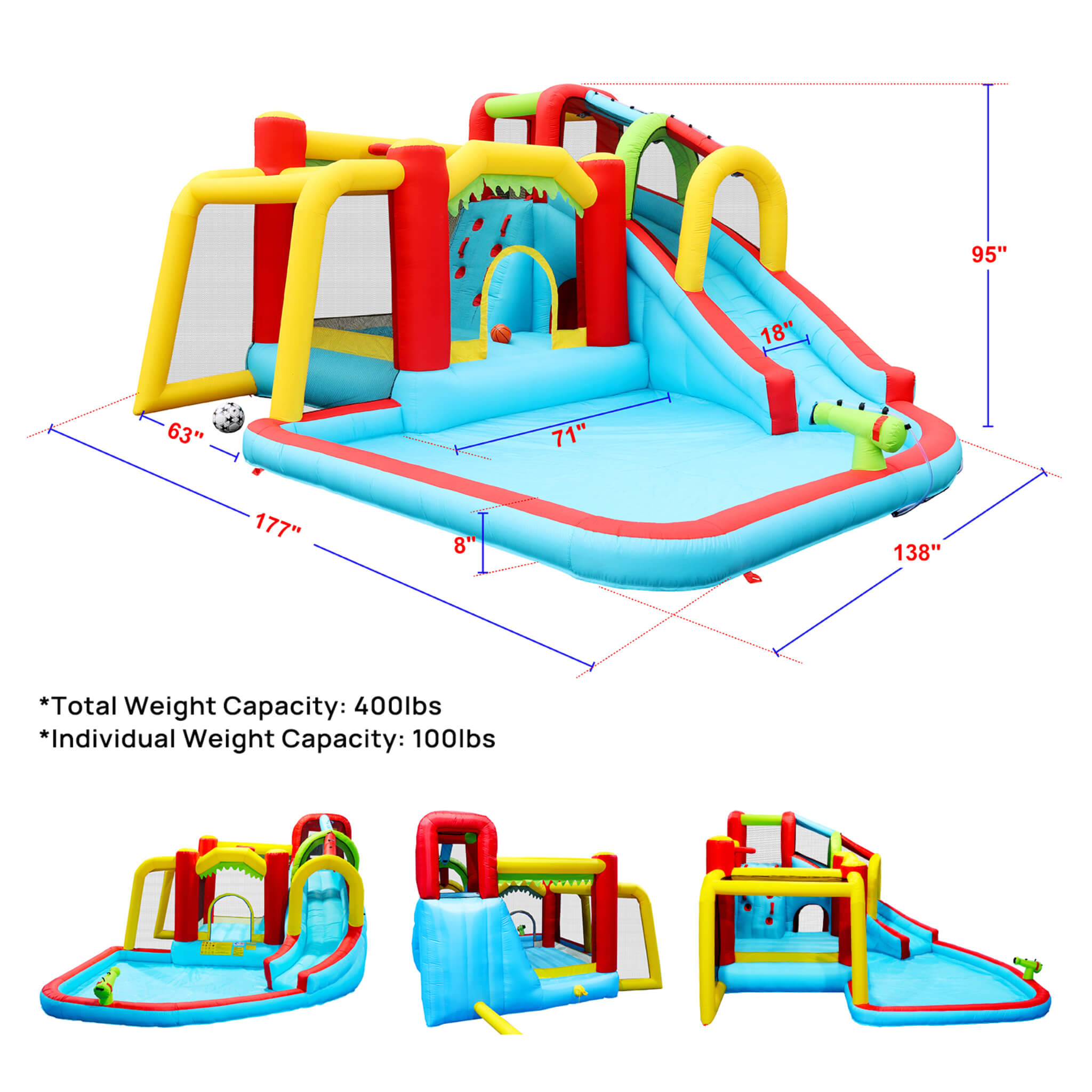 Large 7-In-1 Inflatable Water Slide Bouncer Pool With Climbing Wall (SAK60841)