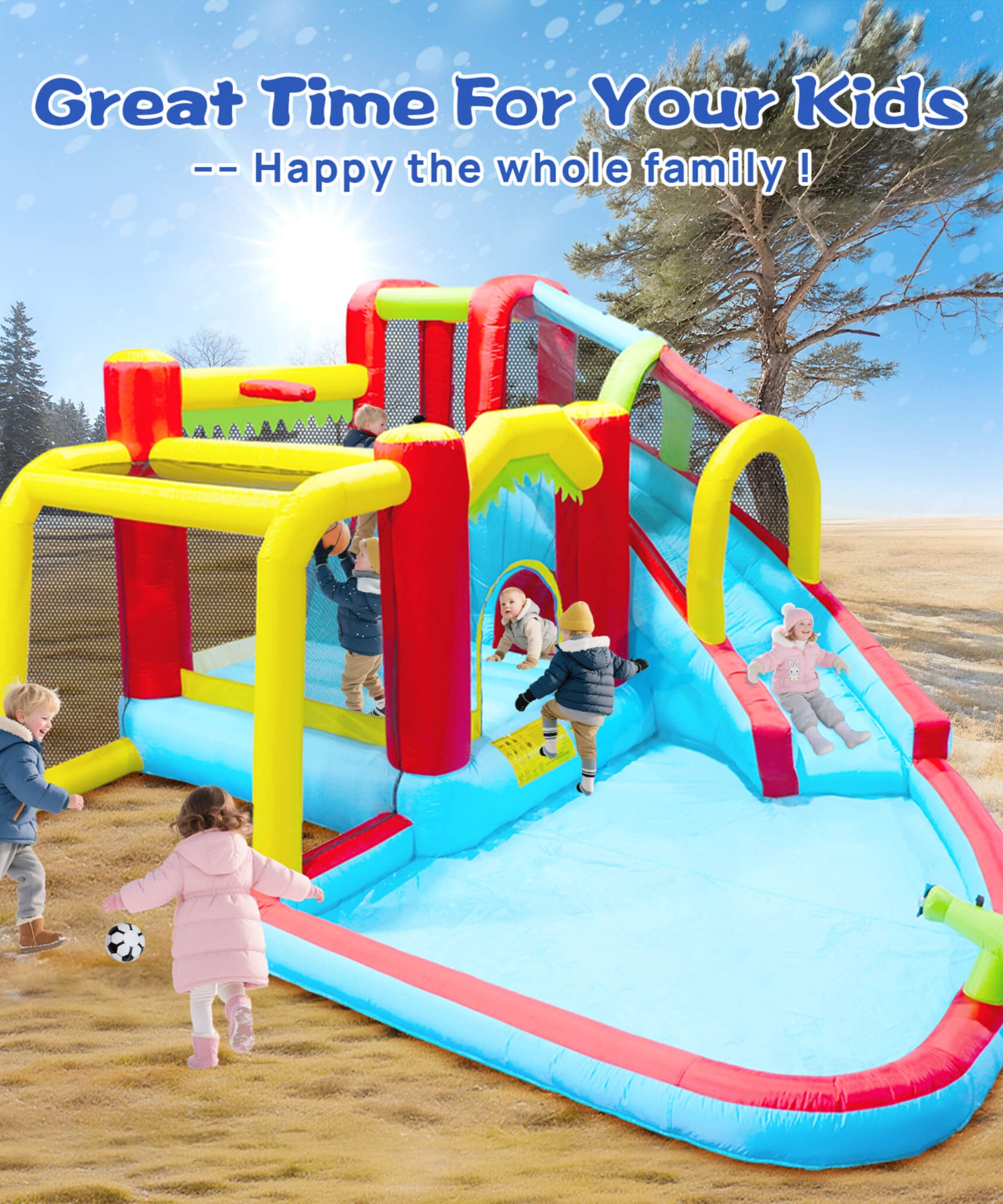 Large 7-In-1 Inflatable Water Slide Bouncer Pool With Climbing Wall (SAK60841)