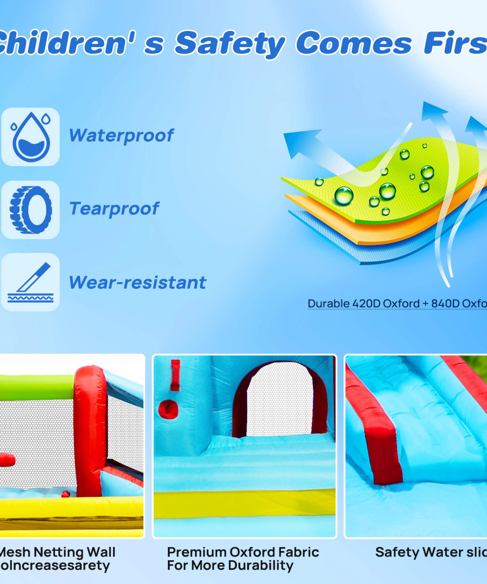 Large 7-In-1 Inflatable Water Slide Bouncer Pool With Climbing Wall (SAK60841)