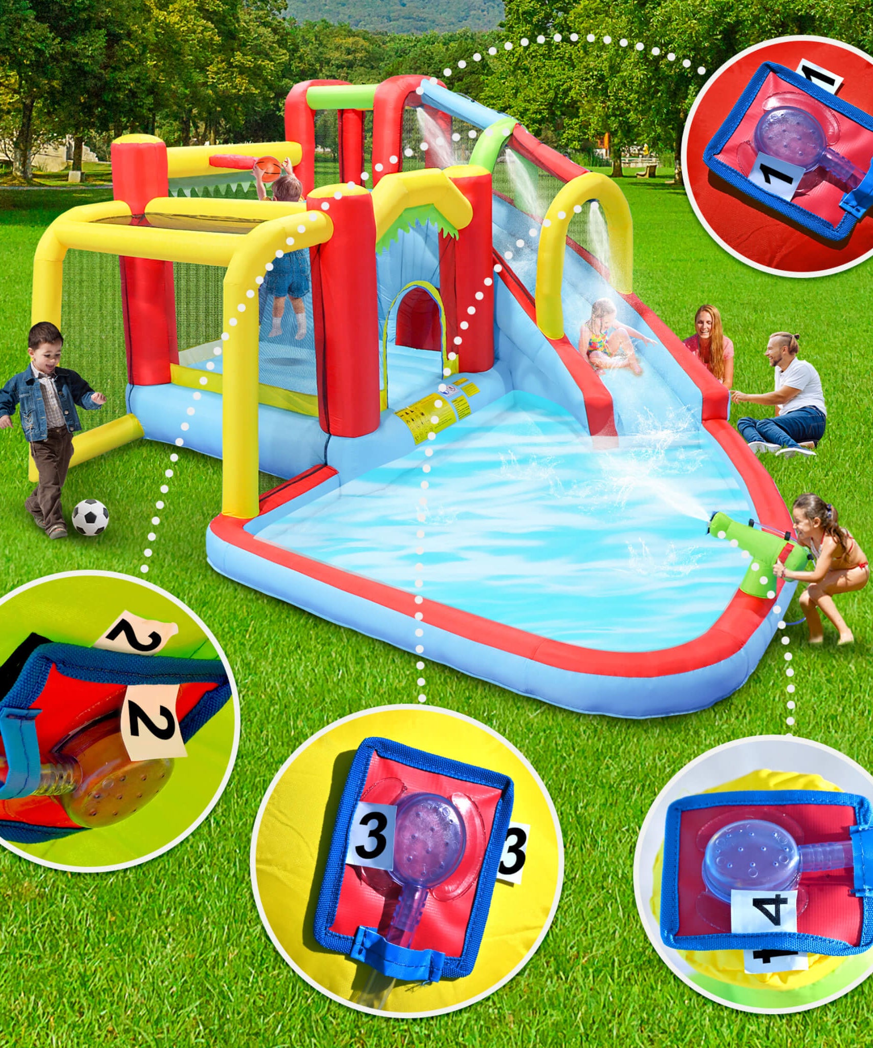 Large 7-In-1 Inflatable Water Slide Bouncer Pool With Climbing Wall (SAK60841)