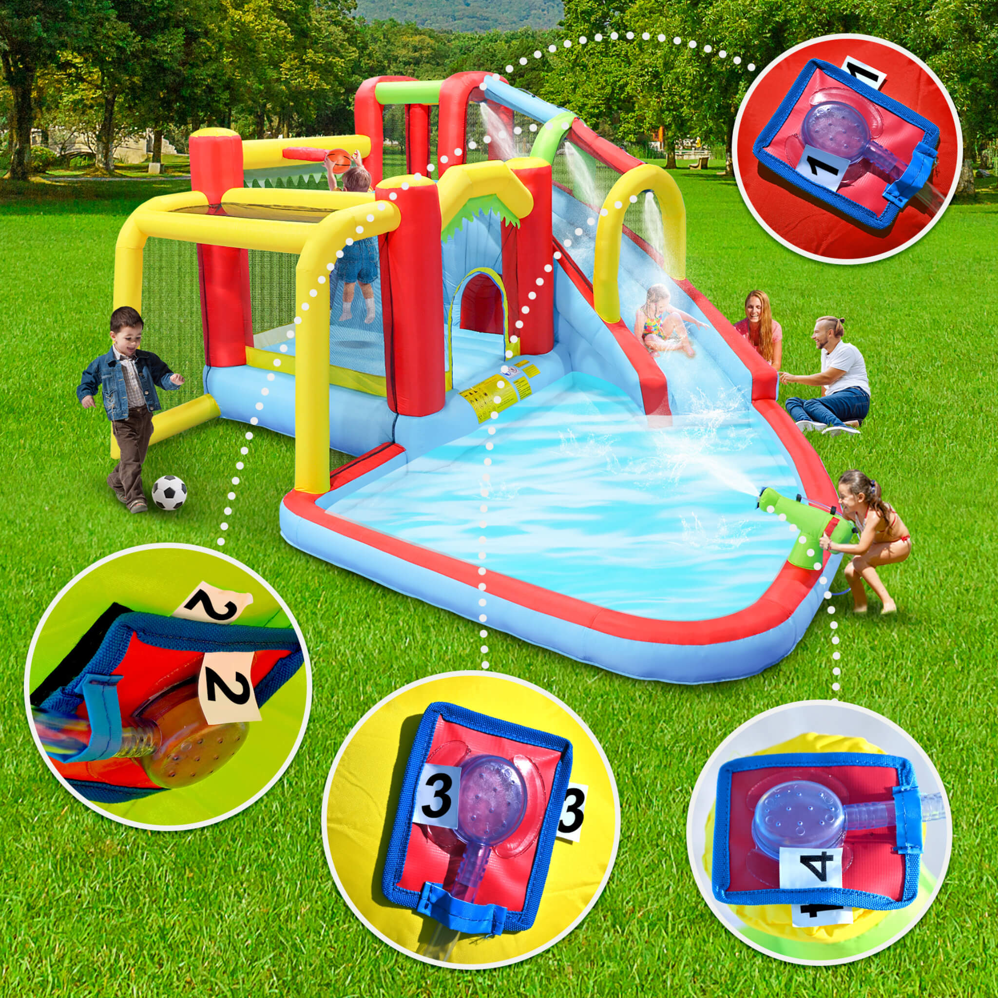 Large 7-In-1 Inflatable Water Slide Bouncer Pool With Climbing Wall (SAK60841)