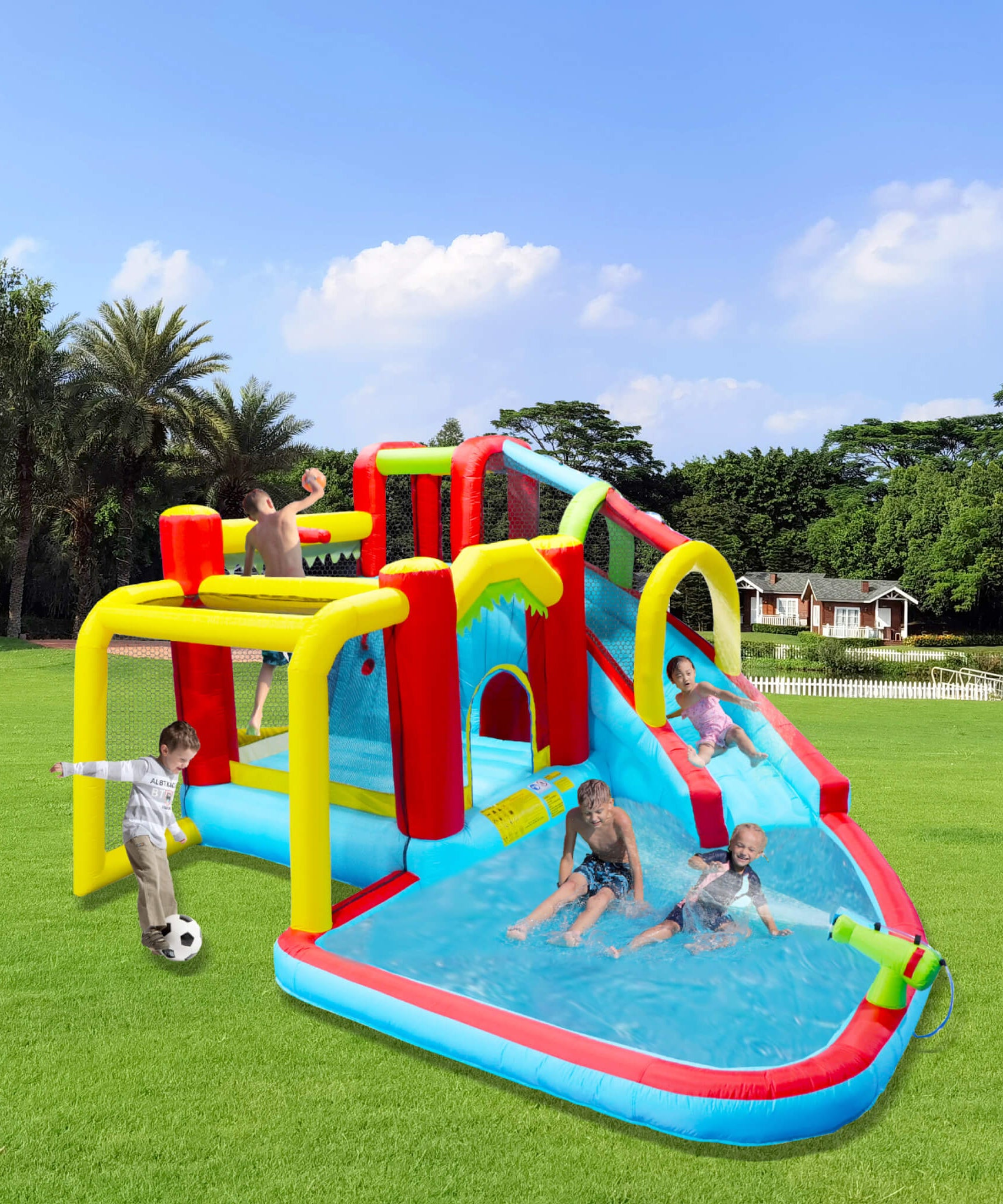Large 7-In-1 Inflatable Water Slide Bouncer Pool With Climbing Wall (SAK60841)