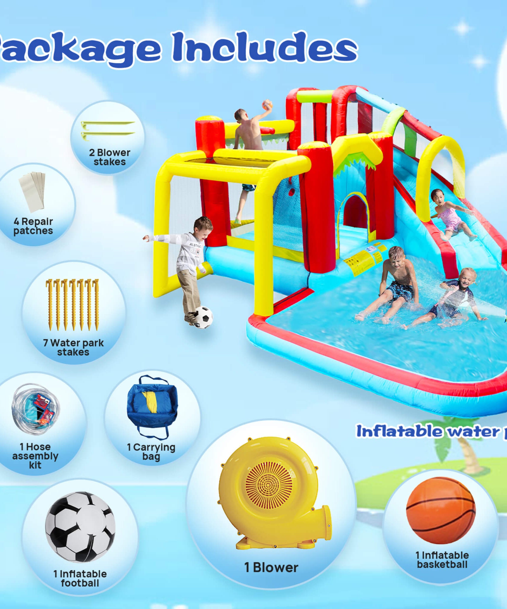 Large 7-In-1 Inflatable Water Slide Bouncer Pool With Climbing Wall (SAK60841)