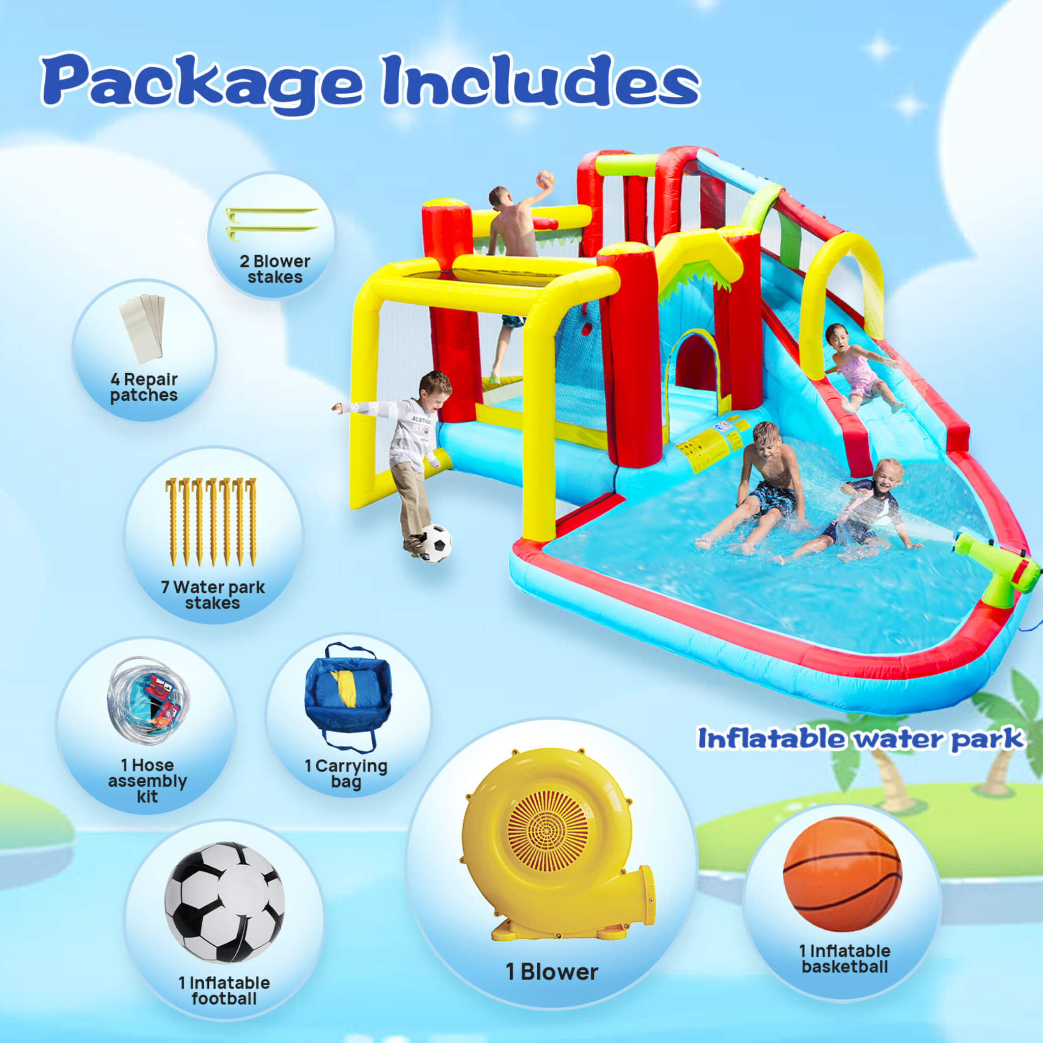Large 7-In-1 Inflatable Water Slide Bouncer Pool With Climbing Wall (SAK60841)