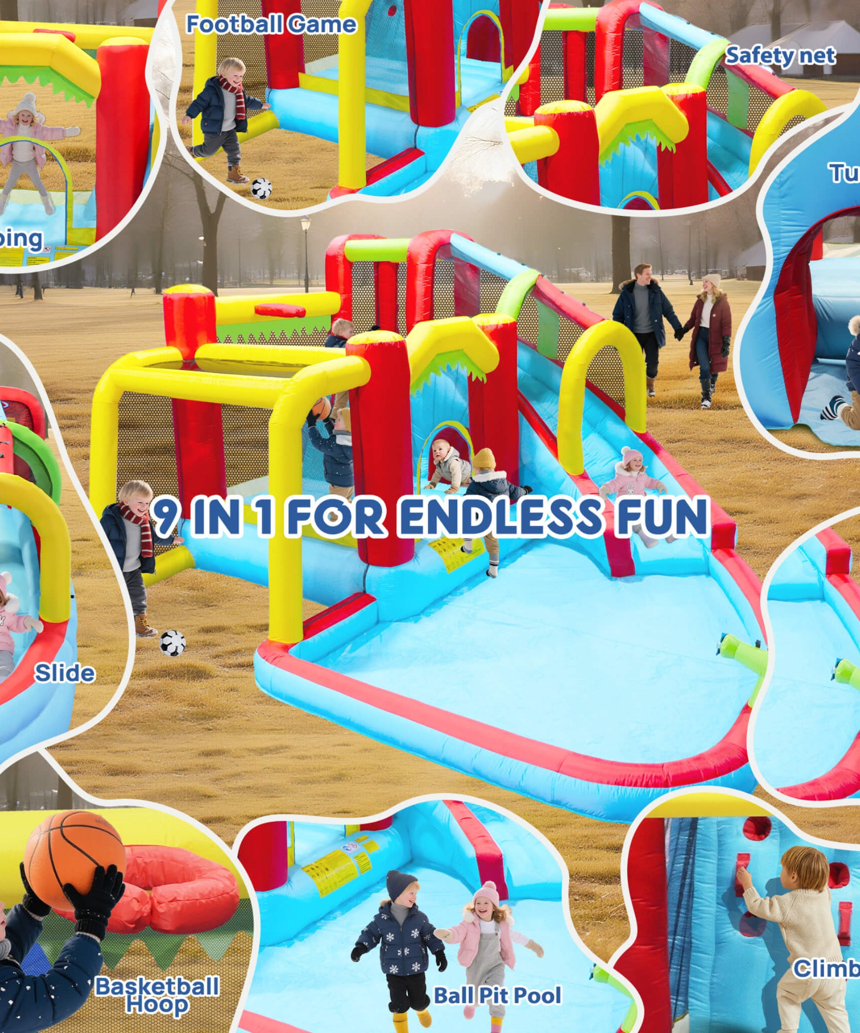 Large 7-In-1 Inflatable Water Slide Bouncer Pool With Climbing Wall (SAK60841)