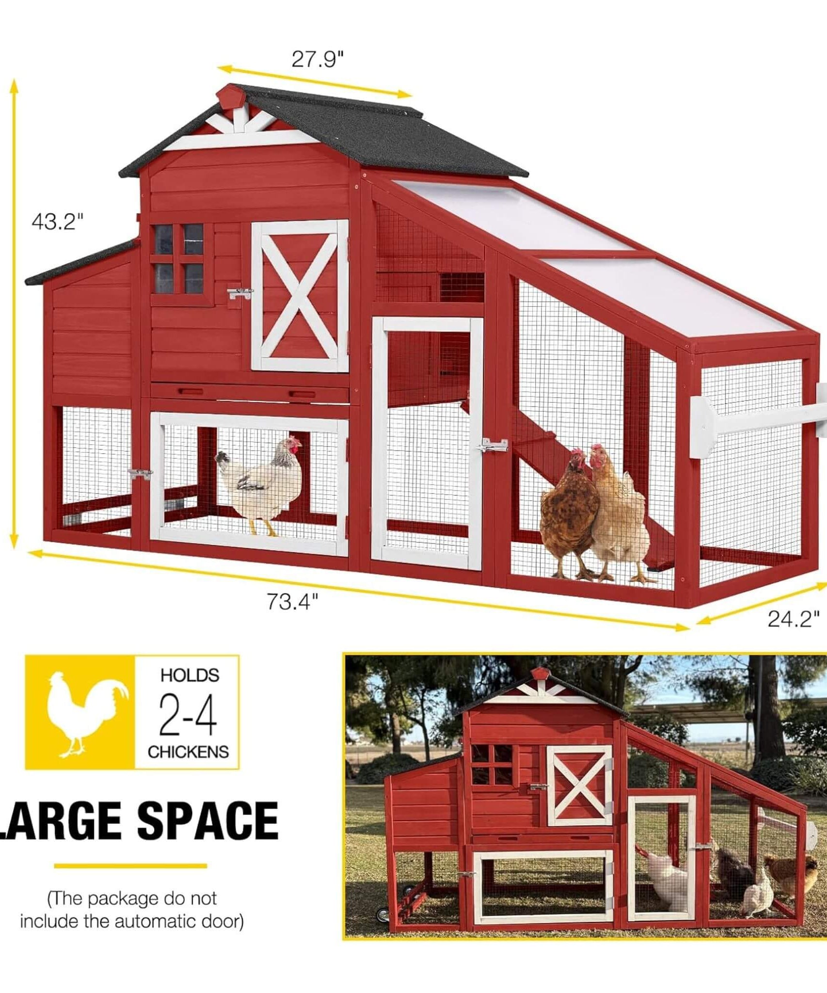 Large 73-Inch Portable Chicken Coop With Wheels And Nesting Box (SAK27495)