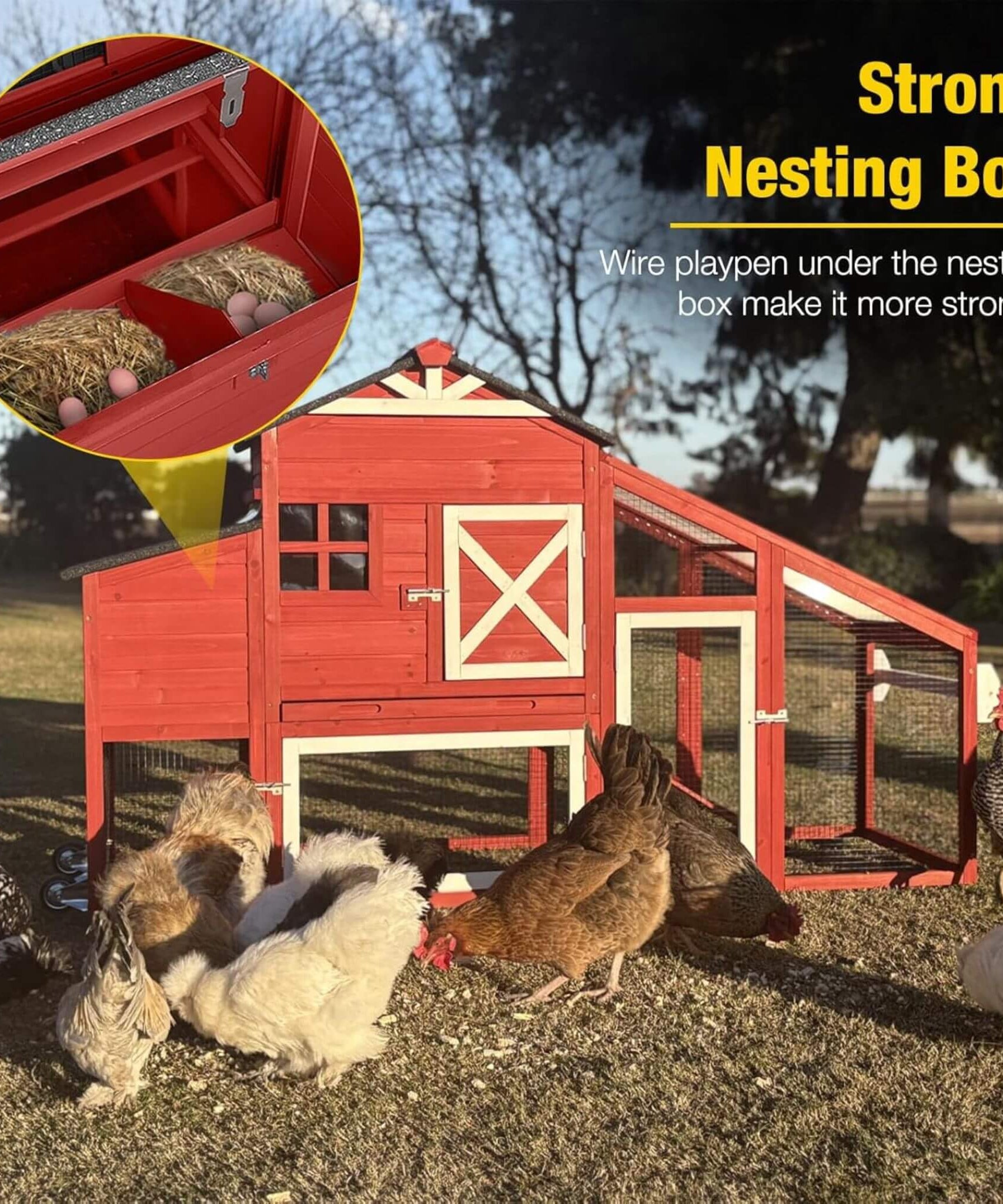 Large 73-Inch Portable Chicken Coop With Wheels And Nesting Box (SAK27495)