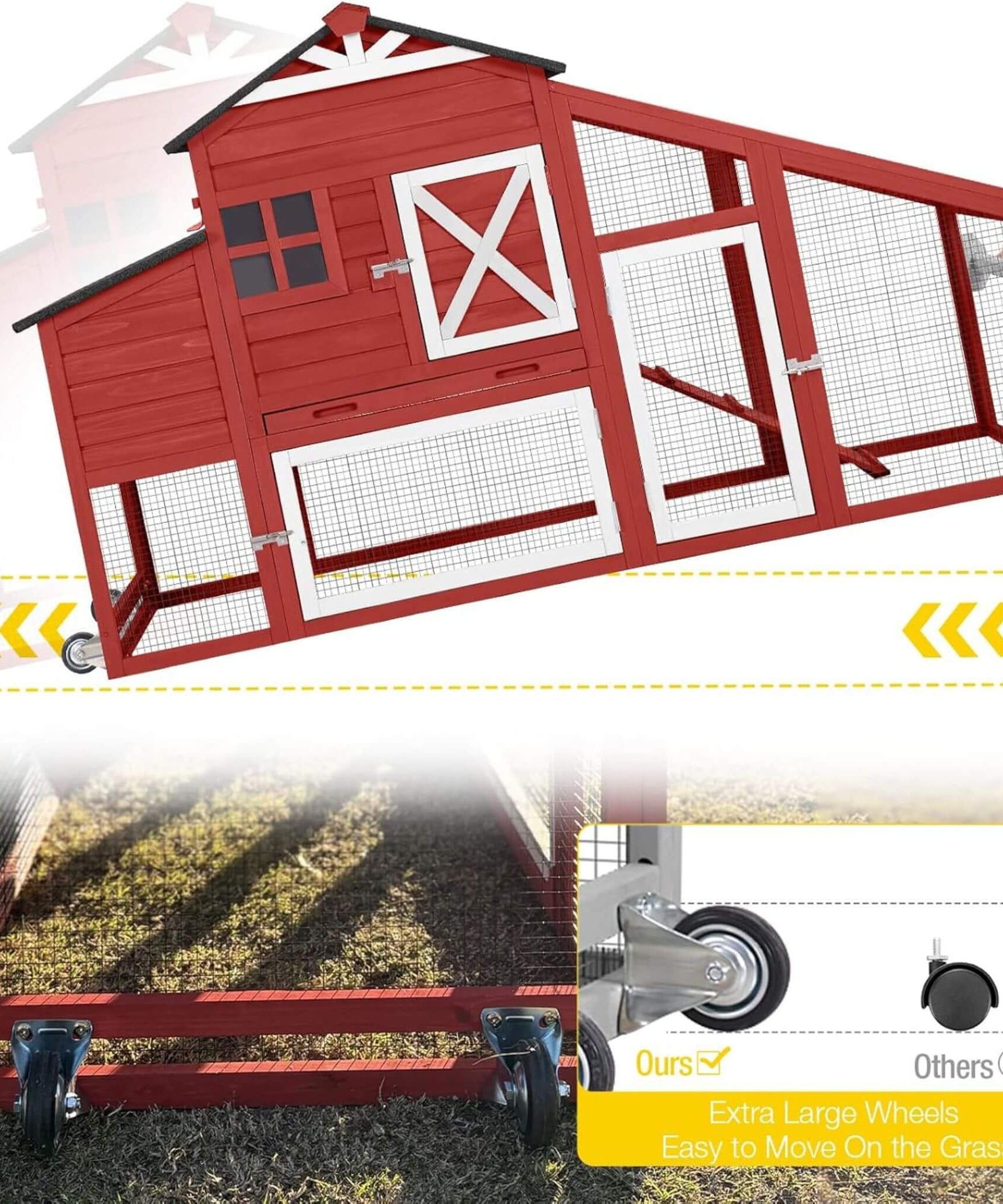 Large 73-Inch Portable Chicken Coop With Wheels And Nesting Box (SAK27495)