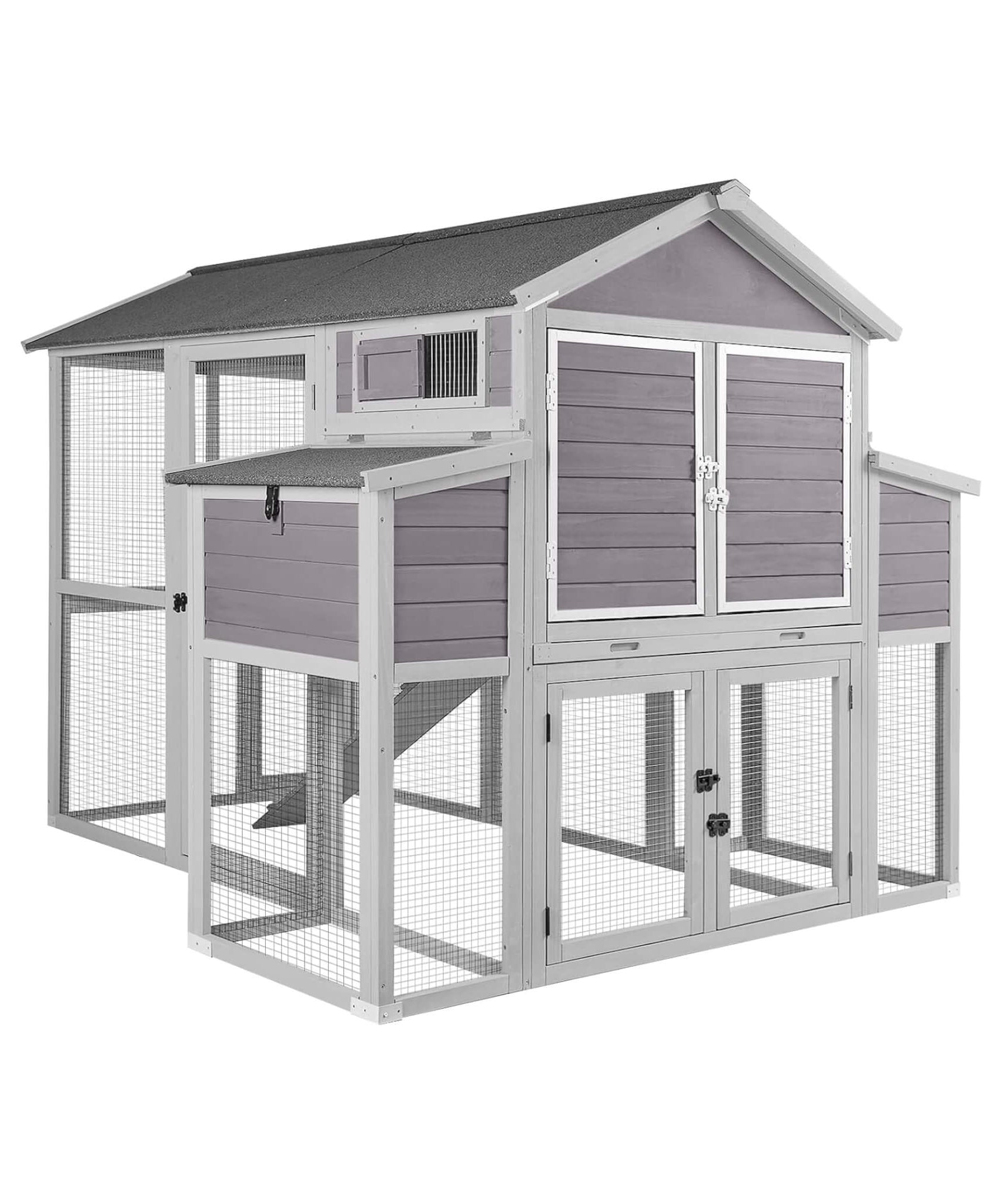 Large 76-Inch Outdoor Chicken Hen House With Sleeping Area And Run [6-10 Chickens] (SAK56431)