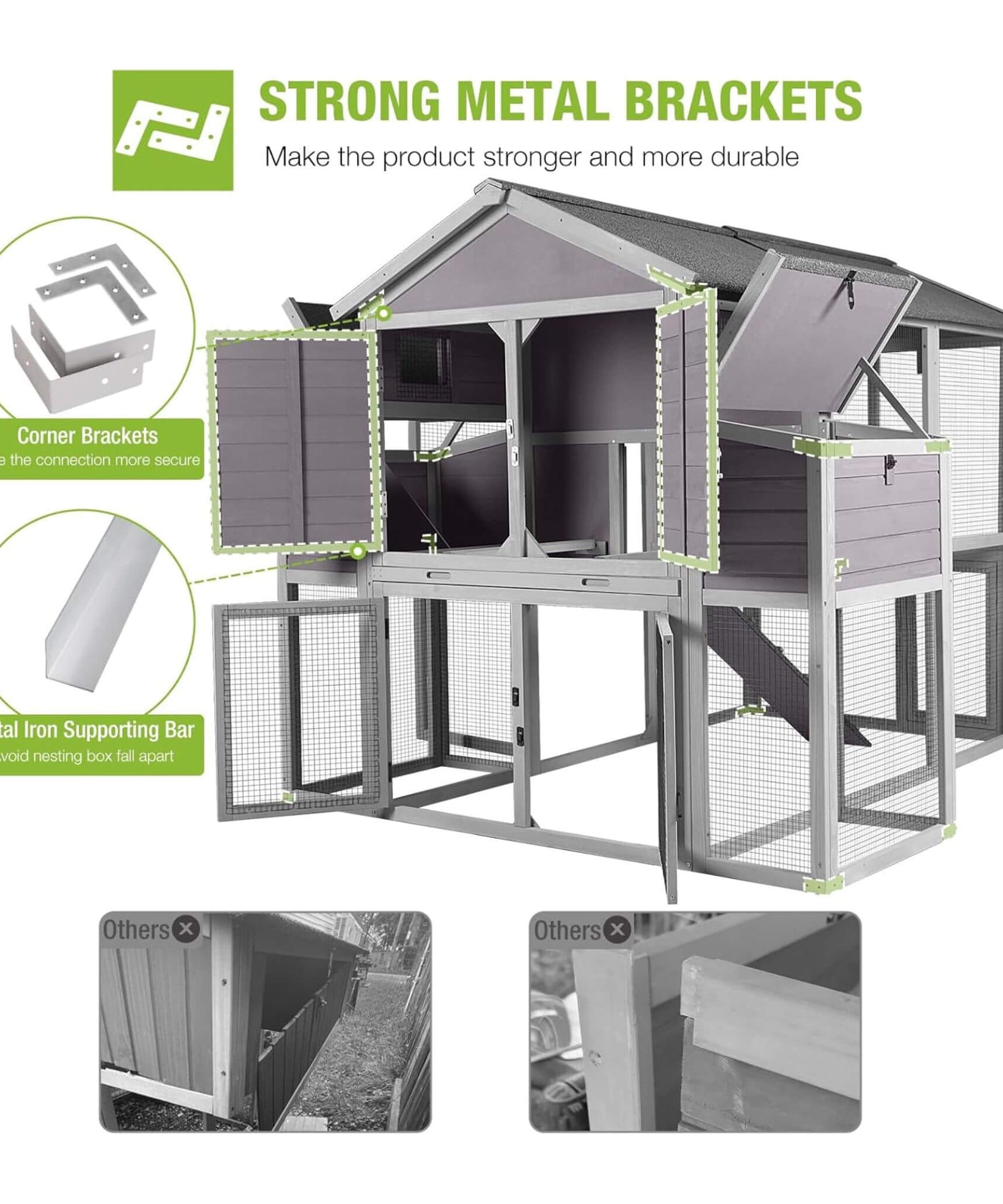 Large 76-Inch Outdoor Chicken Hen House With Sleeping Area And Run [6-10 Chickens] (SAK56431)
