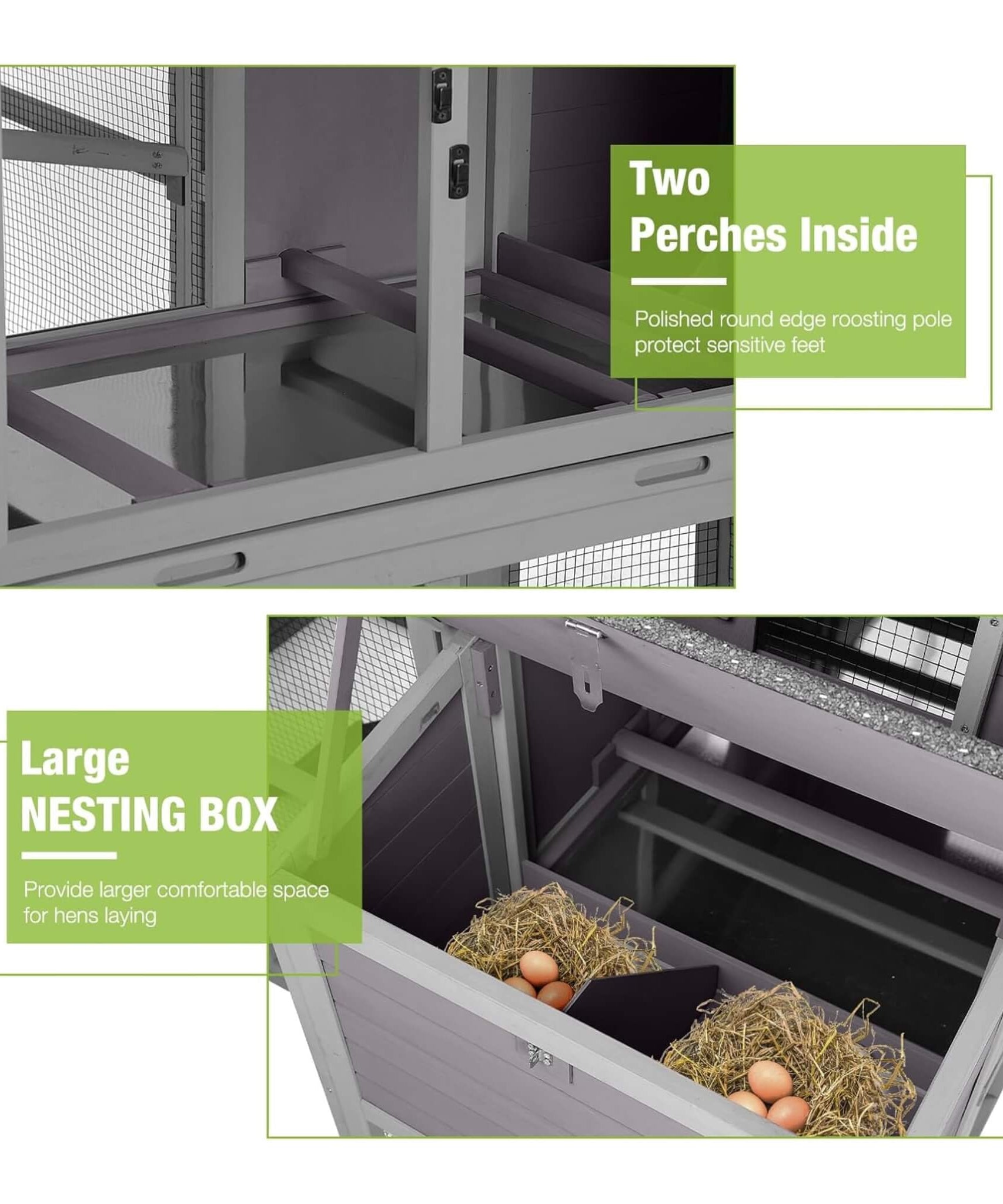 Large 76-Inch Outdoor Chicken Hen House With Sleeping Area And Run [6-10 Chickens] (SAK56431)