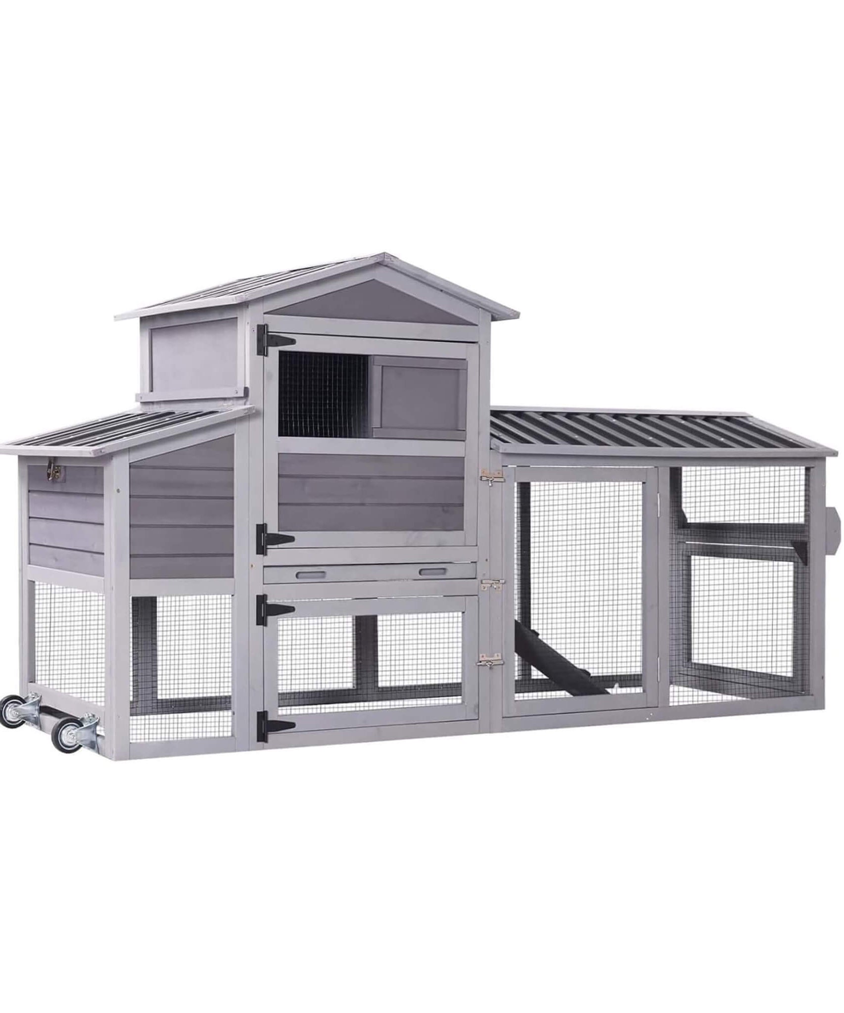 Large 83-Inch Mobile Chicken Coop With Wheels And Nesting Box [4-6 Chickens] (SAK81360)