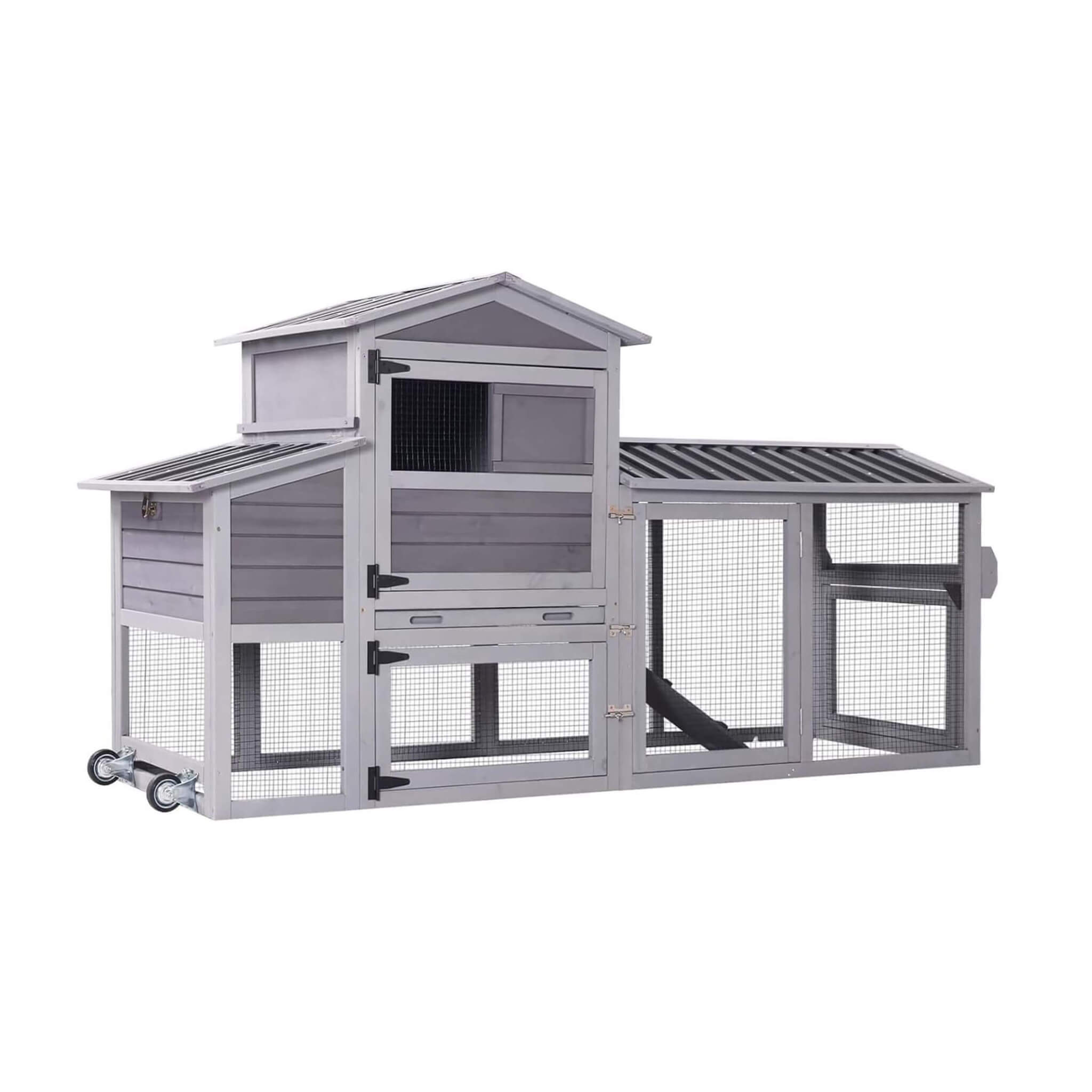 Large 83-Inch Mobile Chicken Coop With Wheels And Nesting Box [4-6 Chickens] (SAK81360)