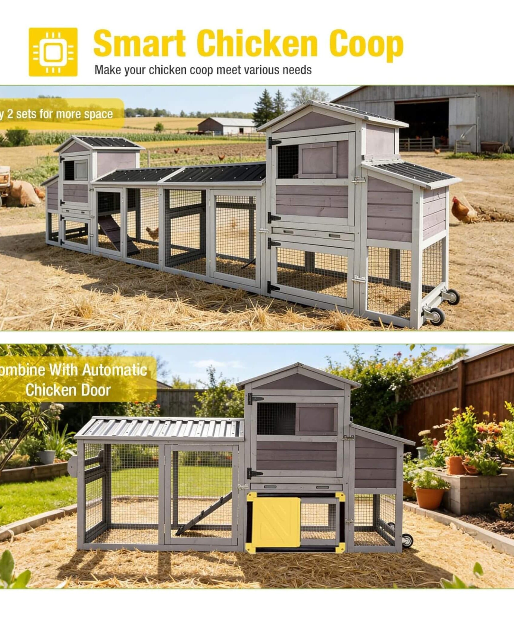 Large 83-Inch Mobile Chicken Coop With Wheels And Nesting Box [4-6 Chickens] (SAK81360)