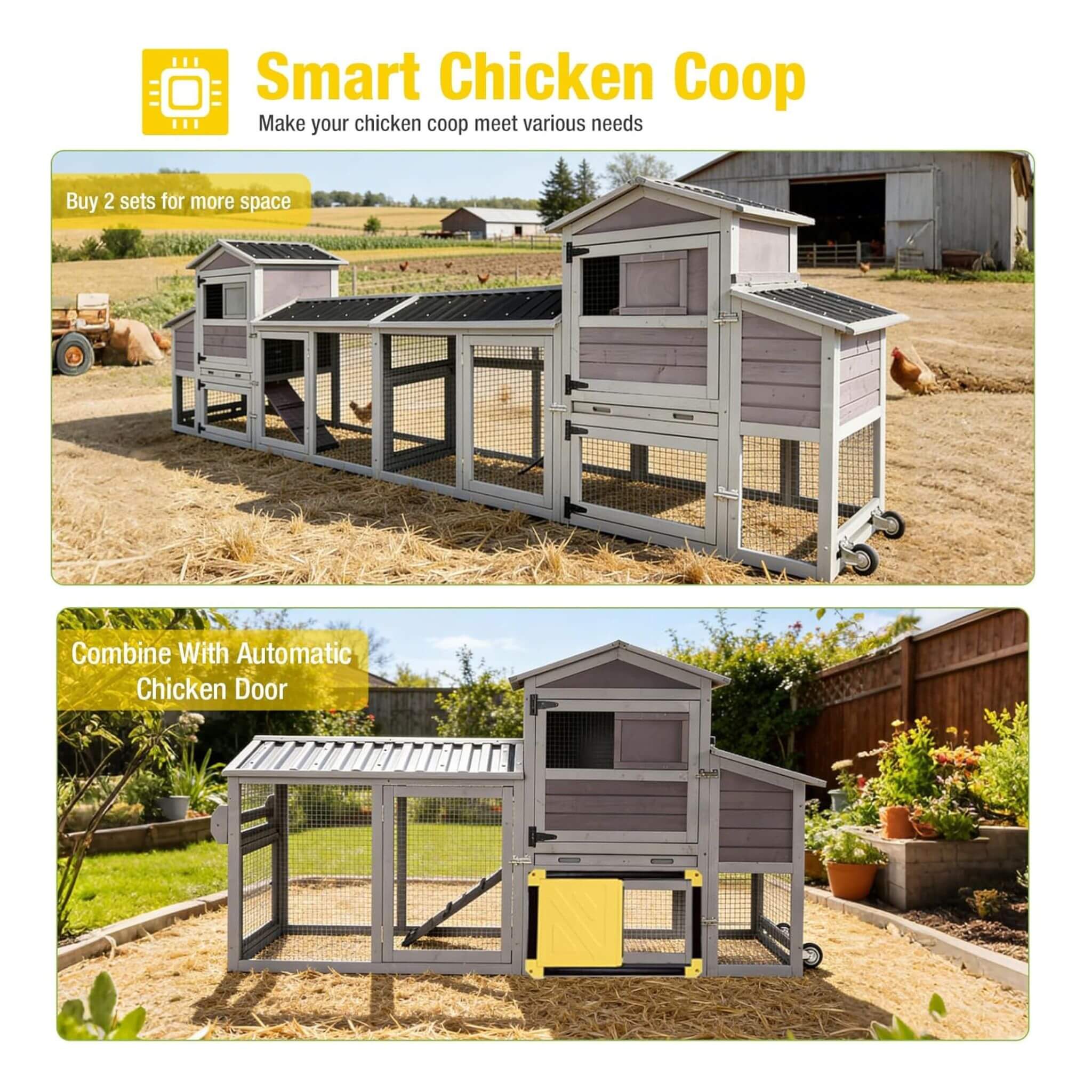 Large 83-Inch Mobile Chicken Coop With Wheels And Nesting Box [4-6 Chickens] (SAK81360)