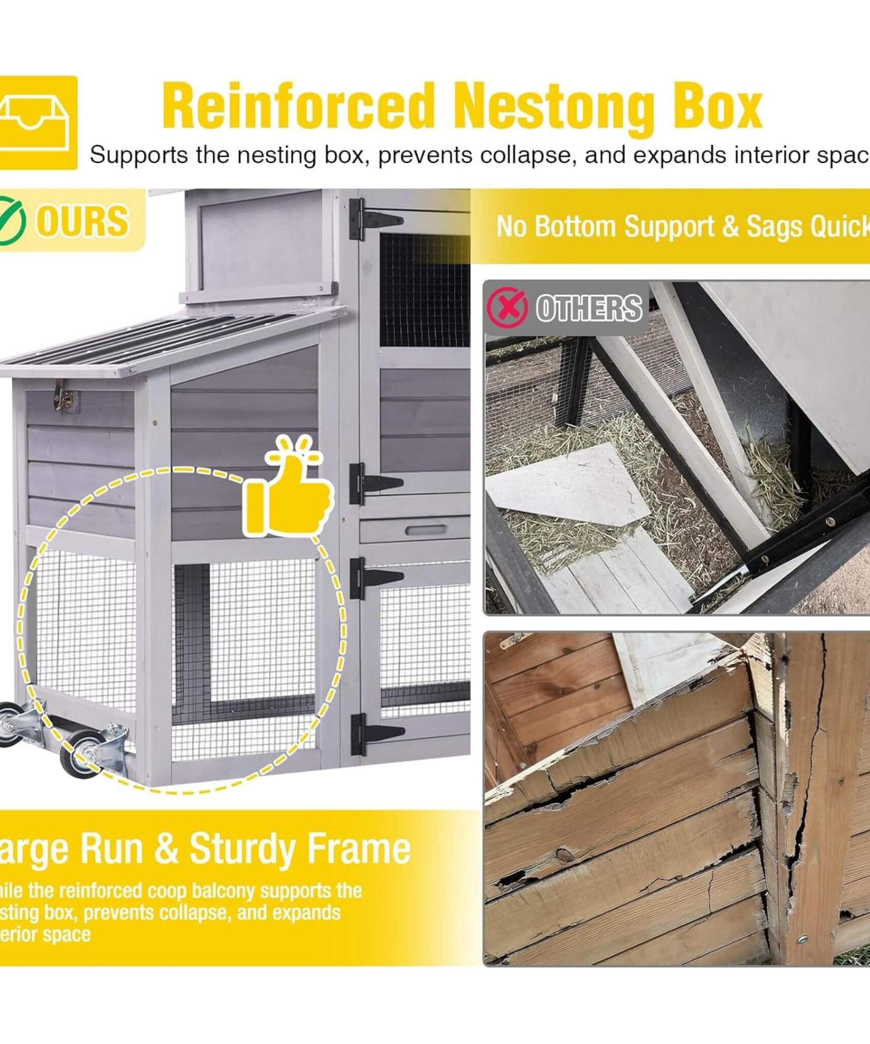 Large 83-Inch Mobile Chicken Coop With Wheels And Nesting Box [4-6 Chickens] (SAK81360)