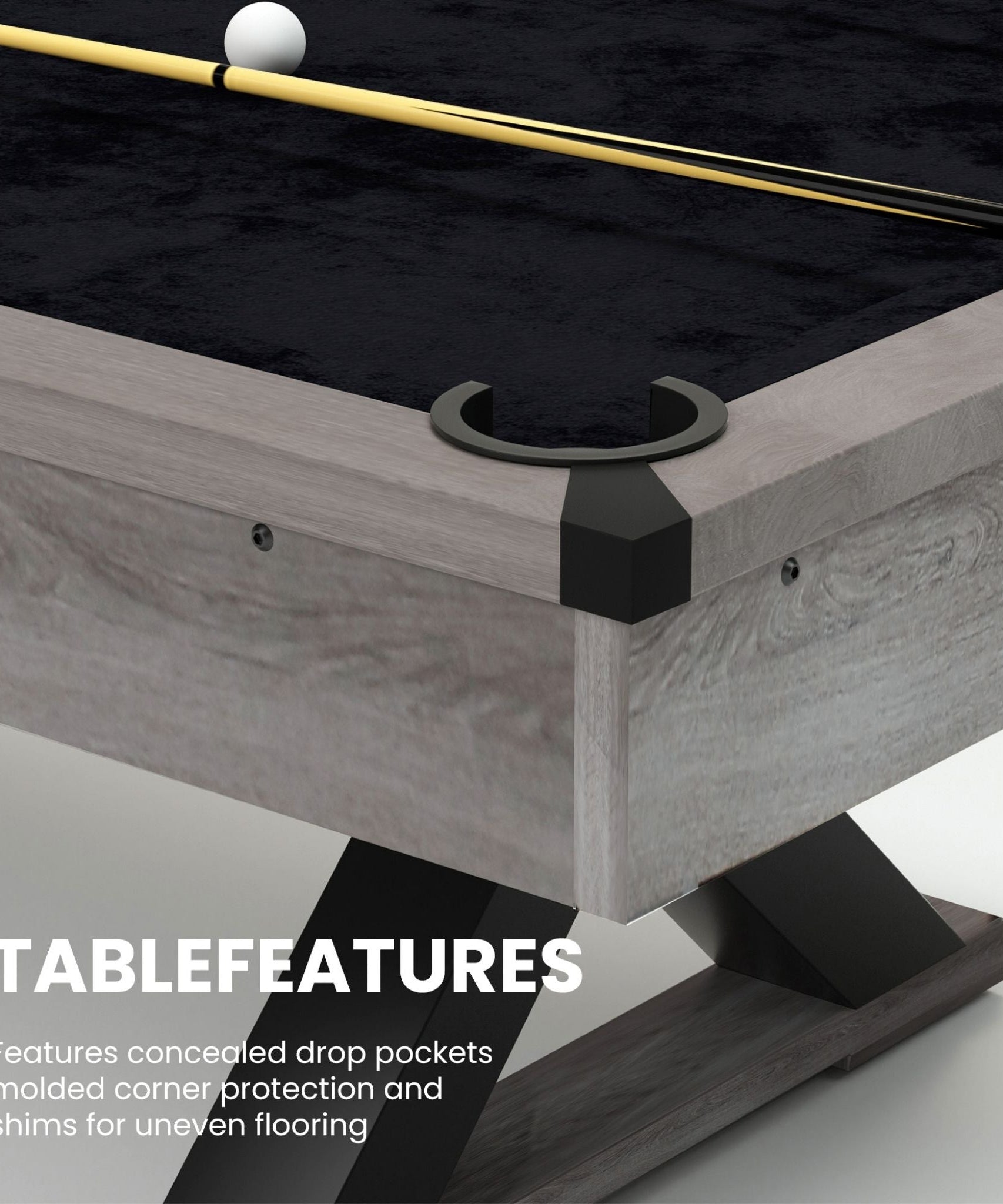 Large 84-Inch Rustic Gray Pool Table With Cues, Balls And X-Legs (SAK54361)