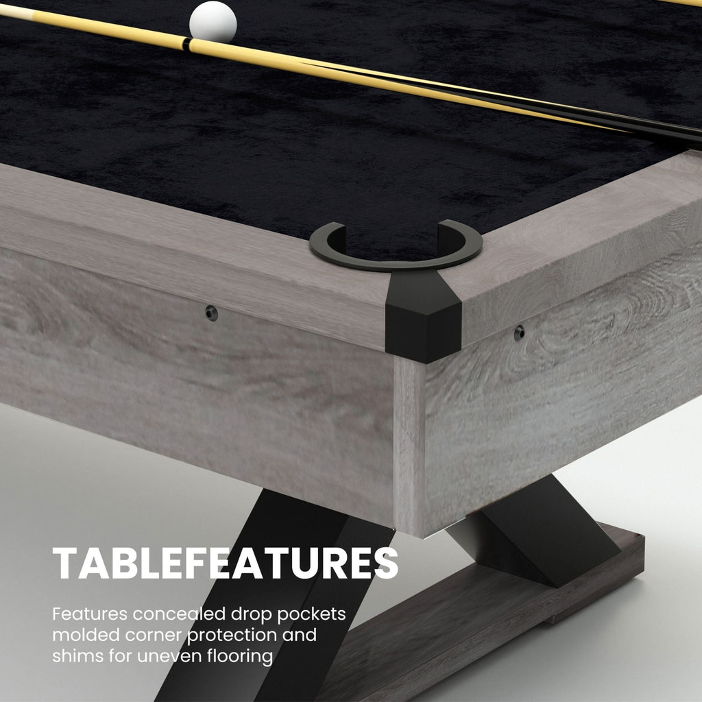 Large 84-Inch Rustic Gray Pool Table With Cues, Balls And X-Legs (SAK54361)