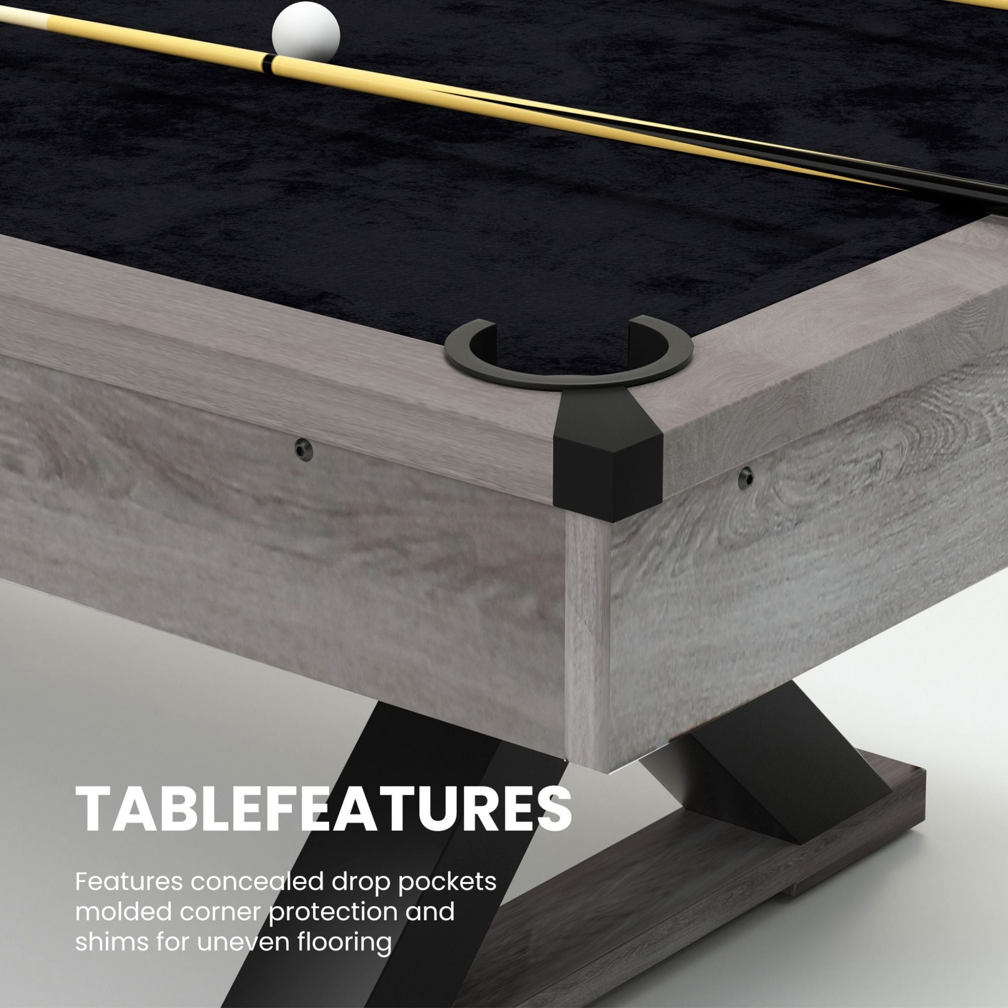 Large 84-Inch Rustic Gray Pool Table With Cues, Balls And X-Legs (SAK54361)