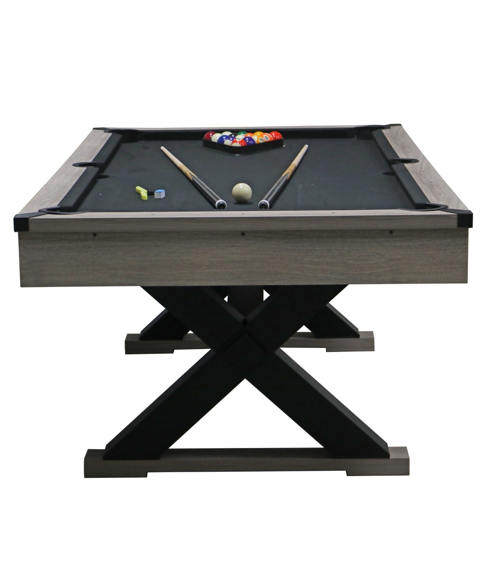 Large 84-Inch Rustic Gray Pool Table With Cues, Balls And X-Legs (SAK54361)