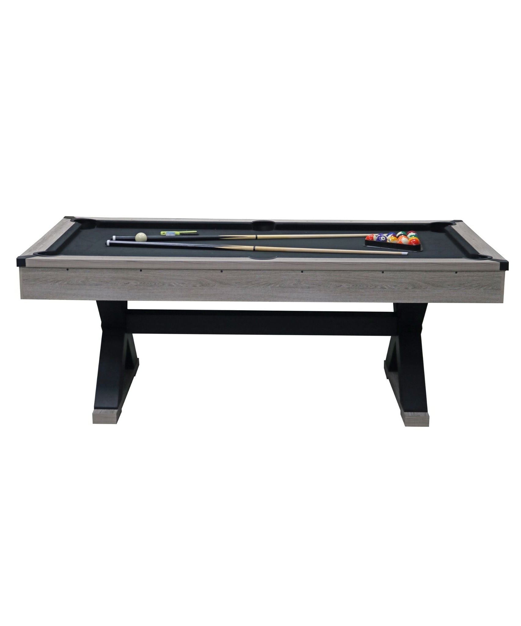 Large 84-Inch Rustic Gray Pool Table With Cues, Balls And X-Legs (SAK54361)