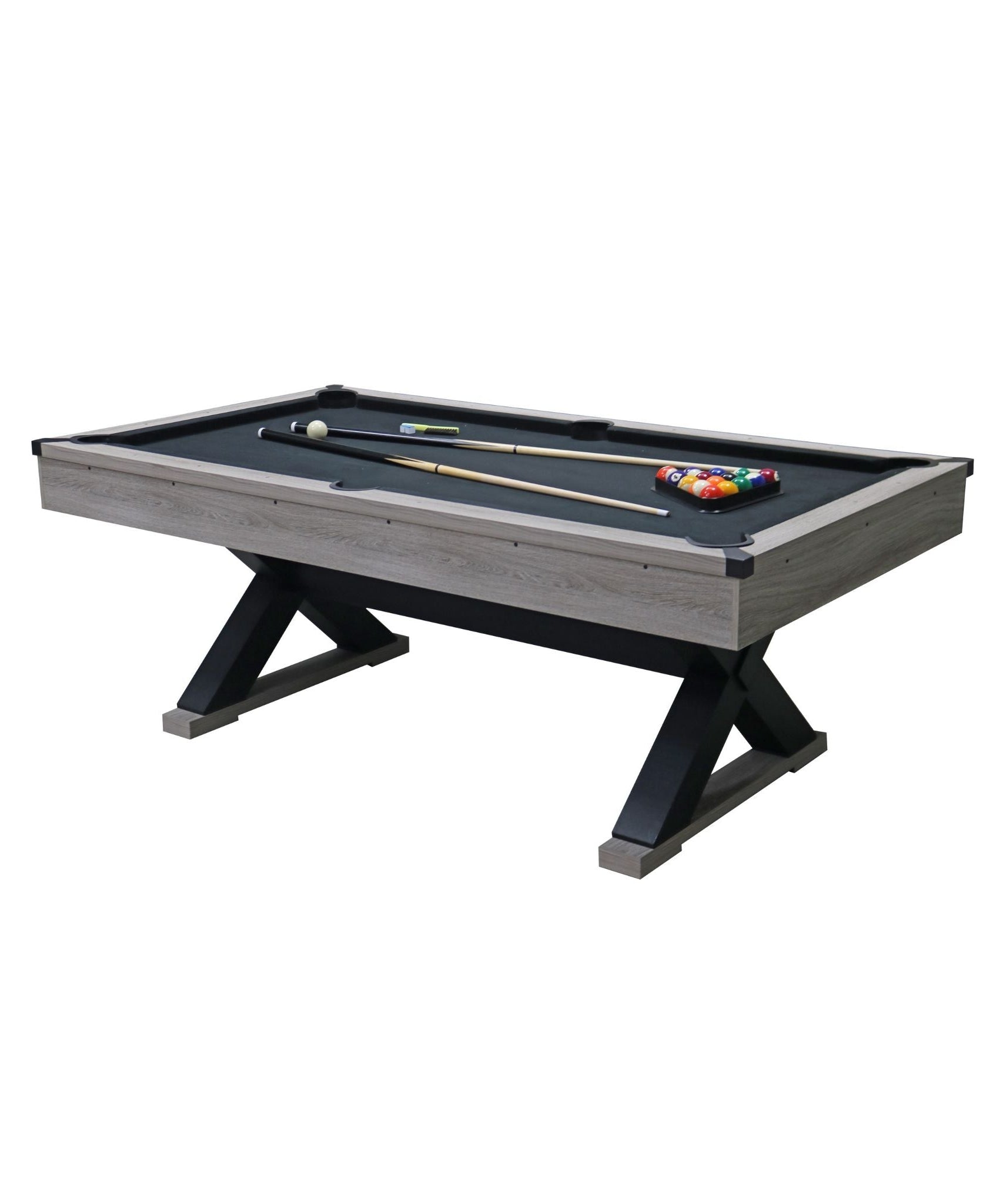 Large 84-Inch Rustic Gray Pool Table With Cues, Balls And X-Legs (SAK54361)