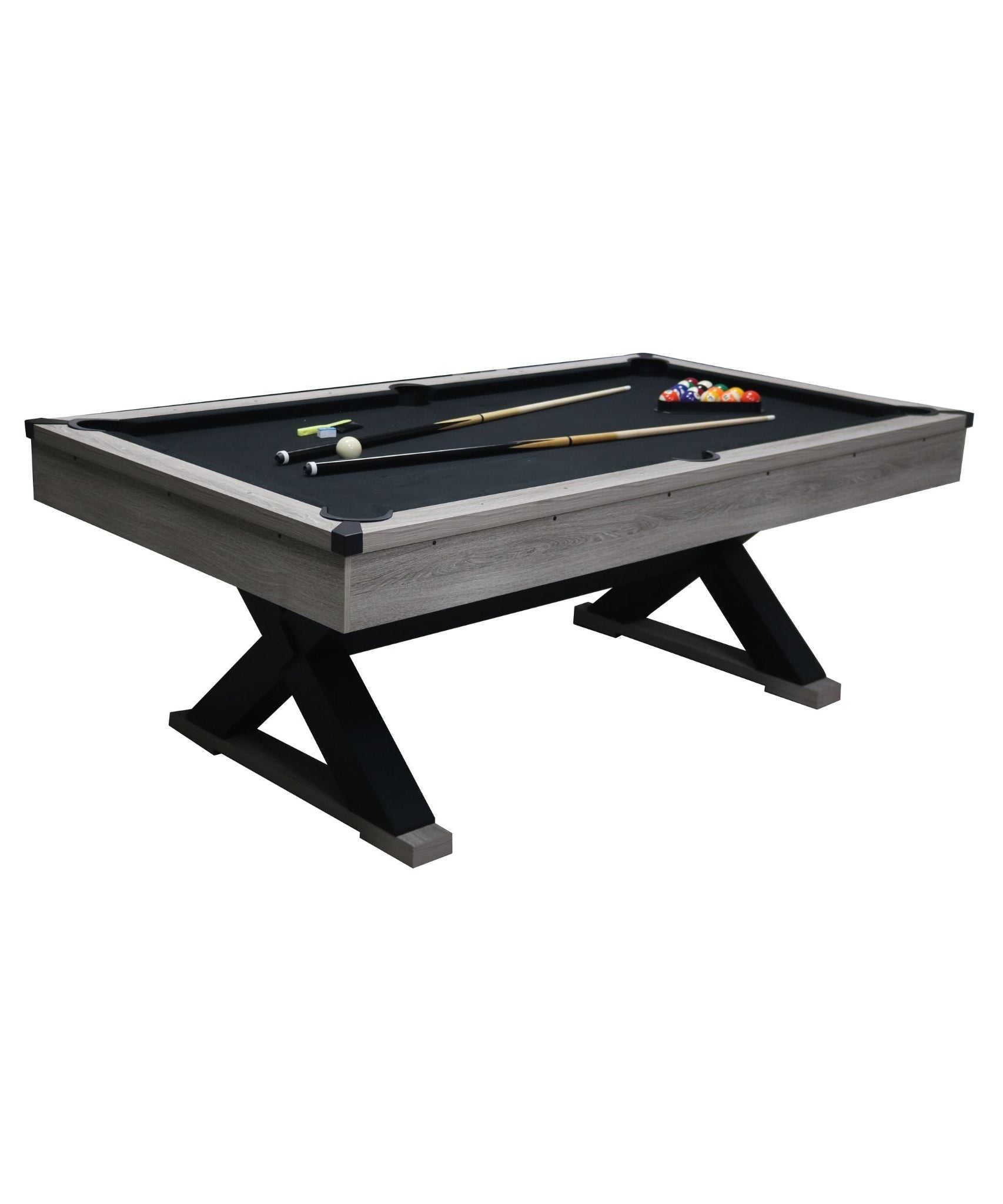 Large 84-Inch Rustic Gray Pool Table With Cues, Balls And X-Legs (SAK54361)