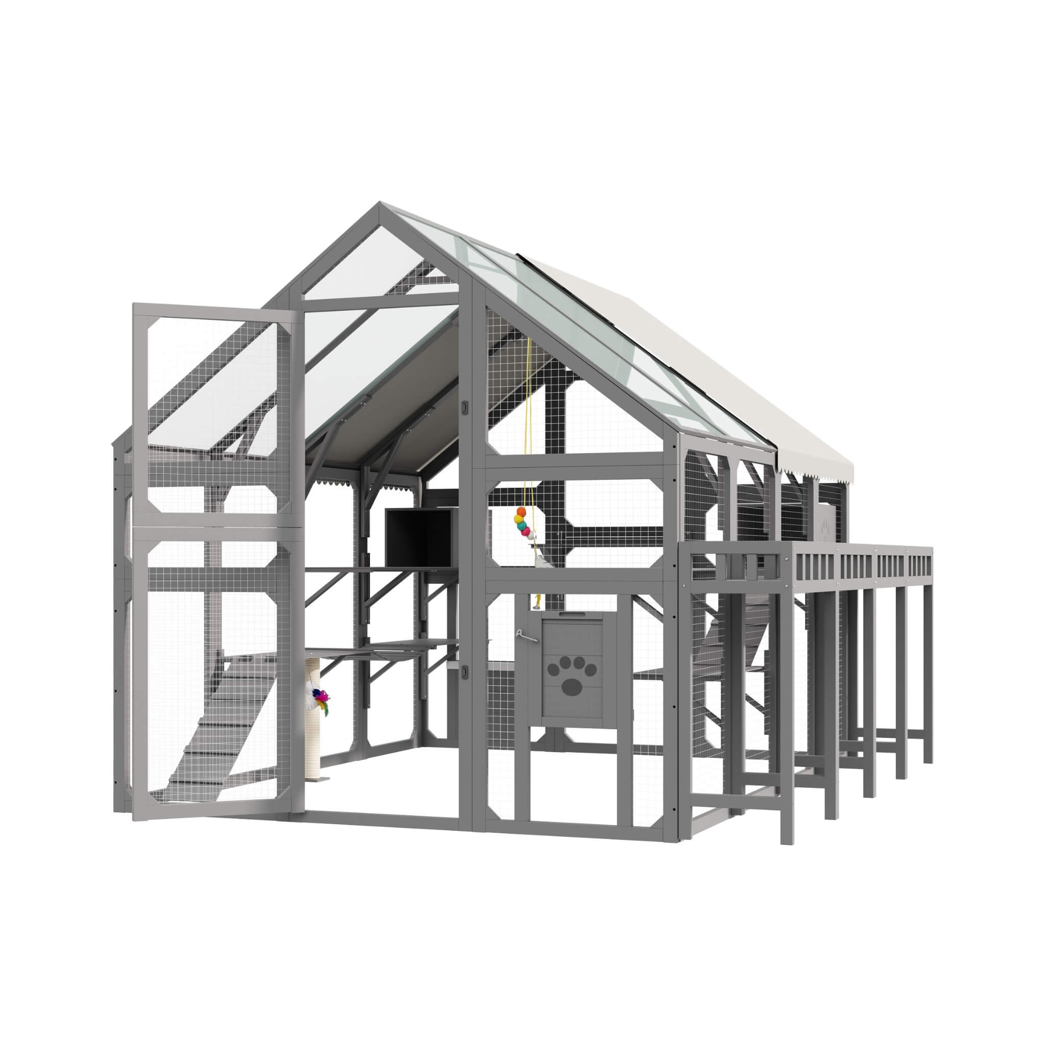 Large 94-Inch Outdoor Wooden Cat House With Planter & Walk-In Catio (SAK97531)
