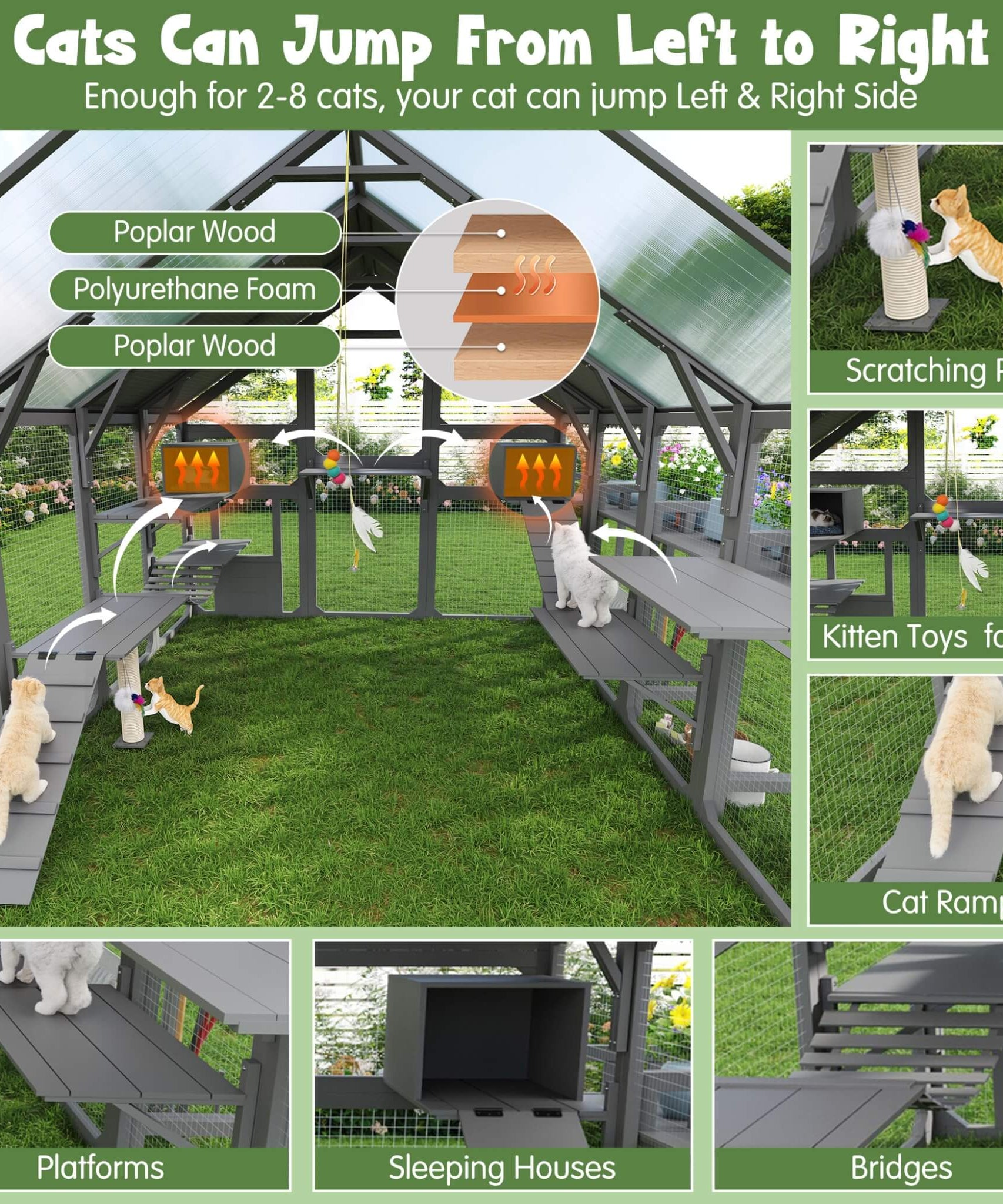 Large 94-Inch Outdoor Wooden Cat House With Planter & Walk-In Catio (SAK97531)