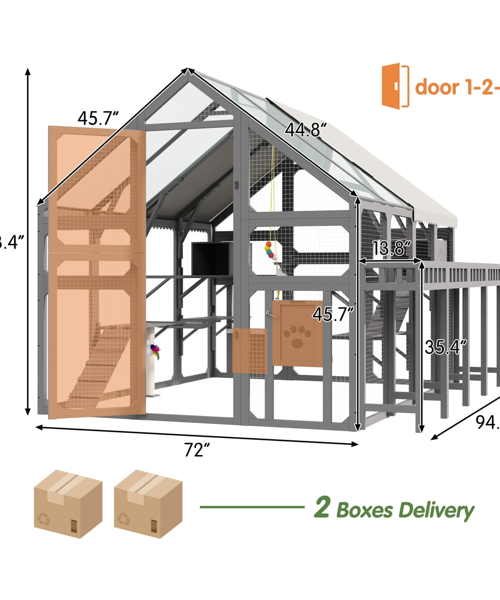 Large 94-Inch Outdoor Wooden Cat House With Planter & Walk-In Catio (SAK97531)