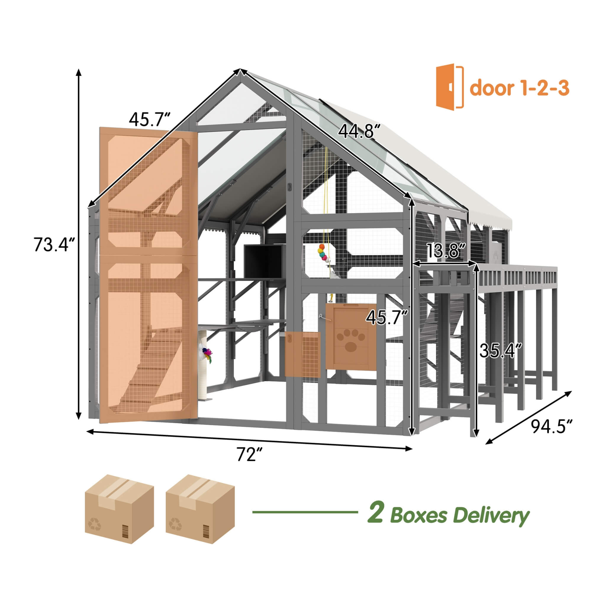 Large 94-Inch Outdoor Wooden Cat House With Planter & Walk-In Catio (SAK97531)