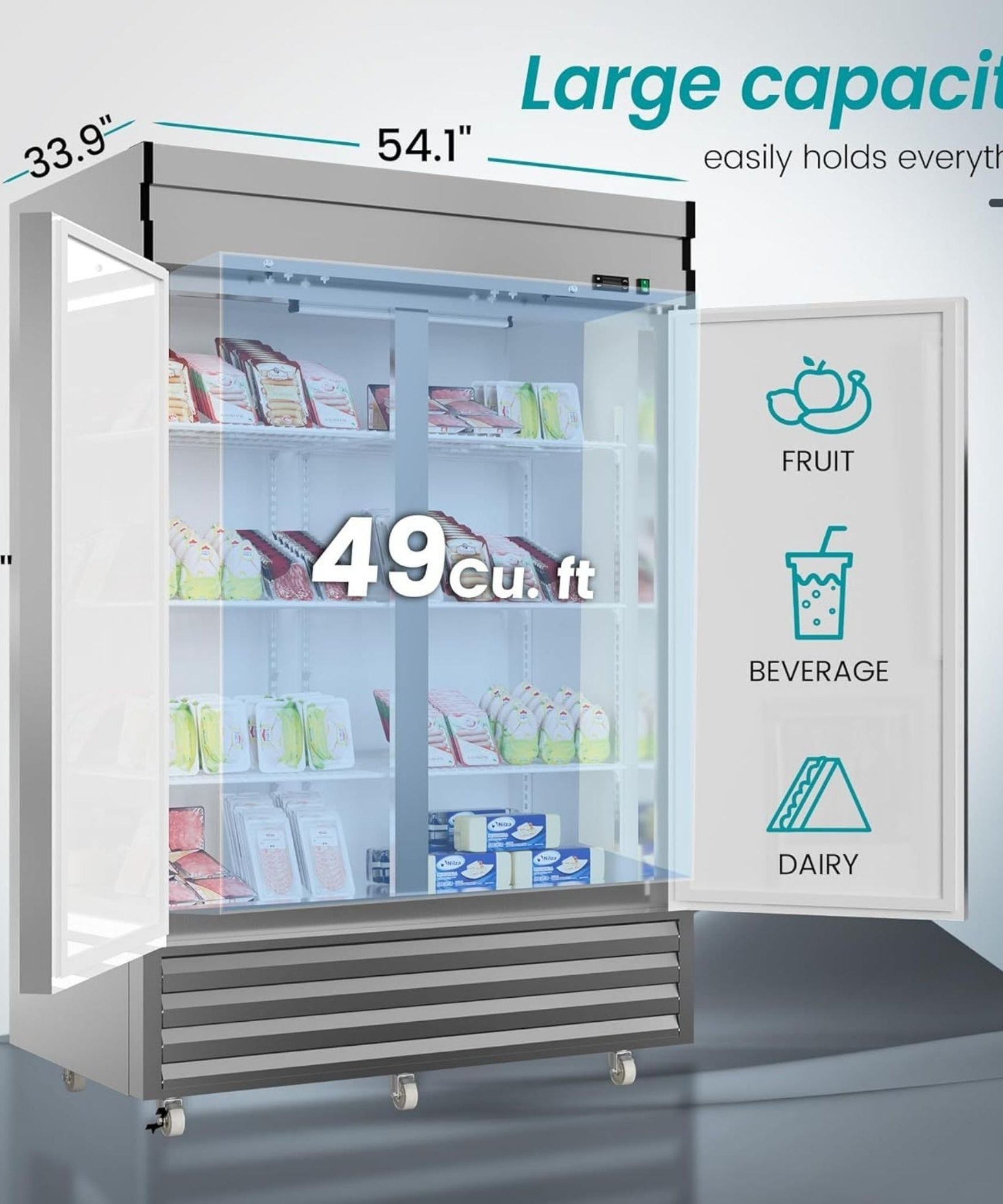 Large Commercial 49 Cu.Ft 2-Door Stainless Steel Reach-In Refrigerator With OmniSmart Temperature Control (SAK54160)